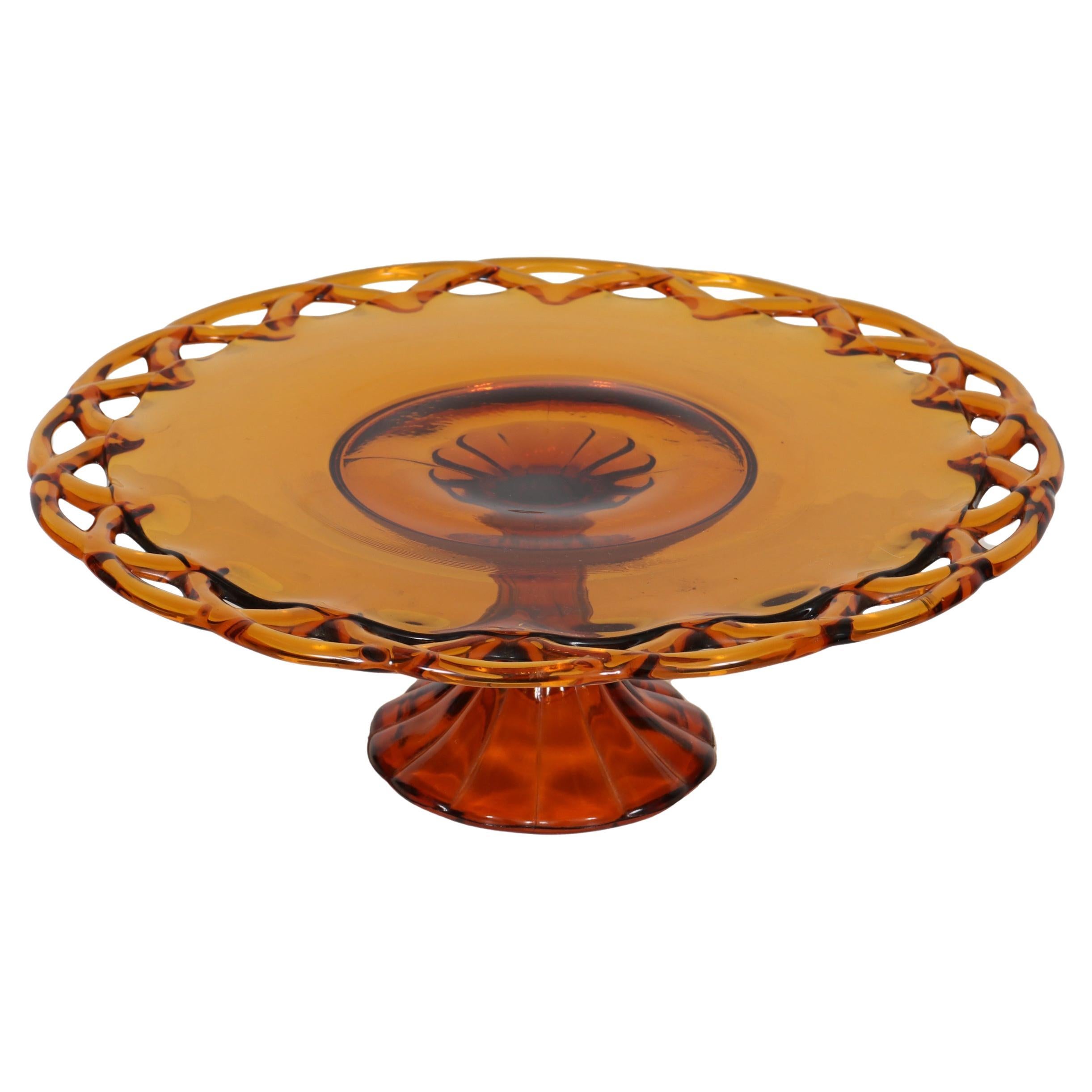 Amber Glass Cake Stand For Sale
