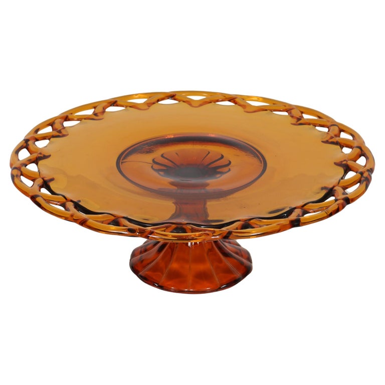 Amber Glass Cake Stand For Sale at 1stDibs