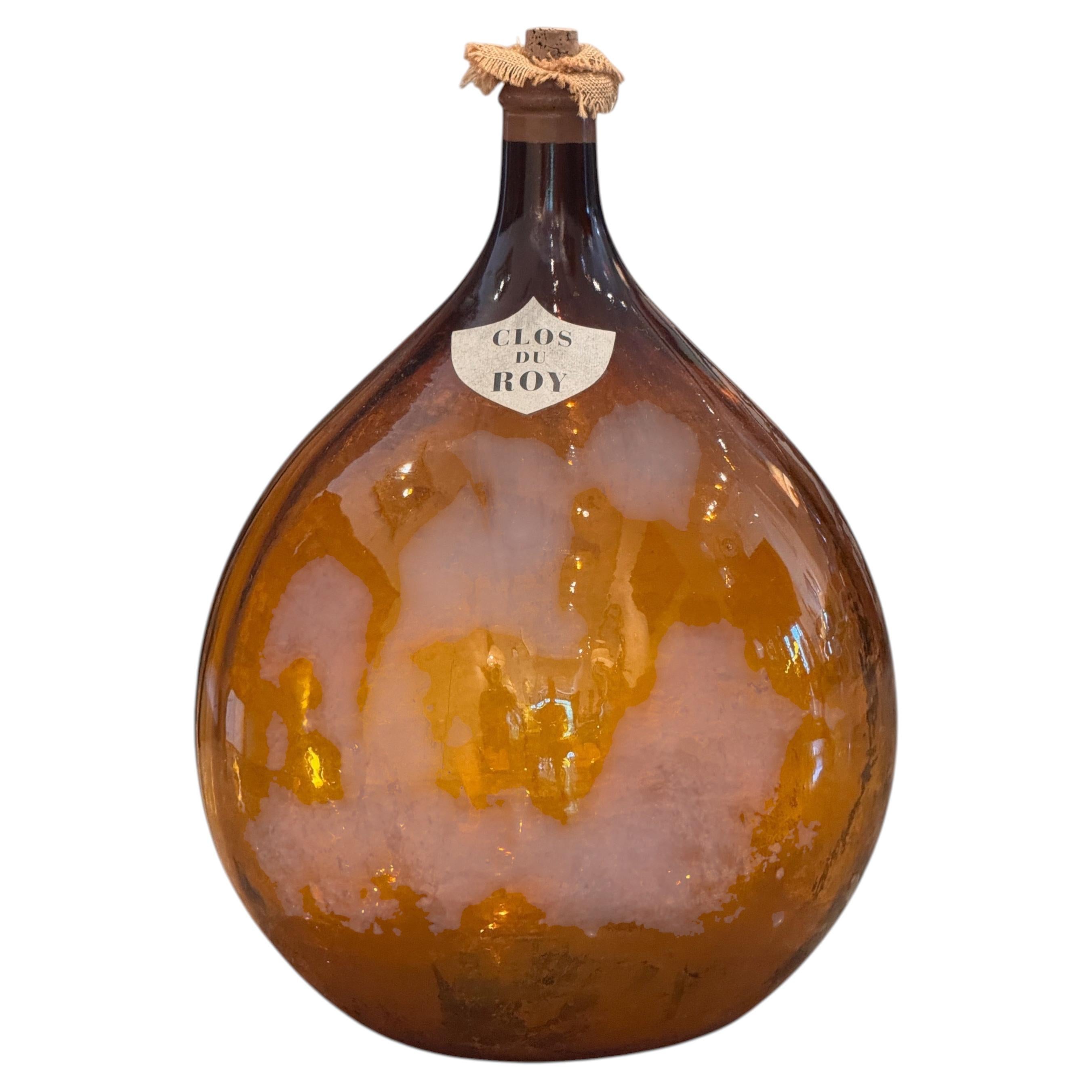 Amber Glass Demijohn, Labeled Clos Du Roy For Sale