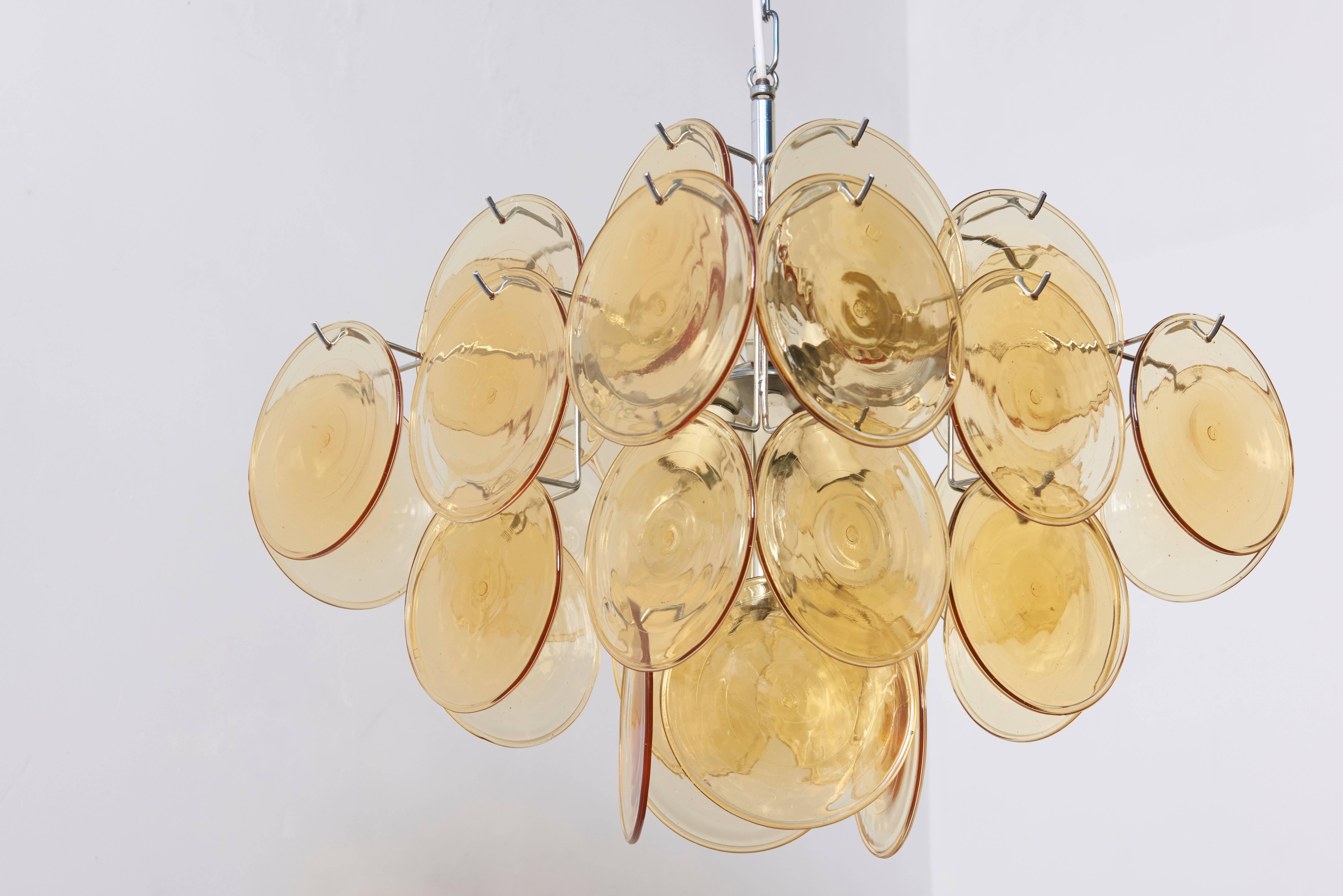 Italian Amber Glass Disc Vistosi Chandelier