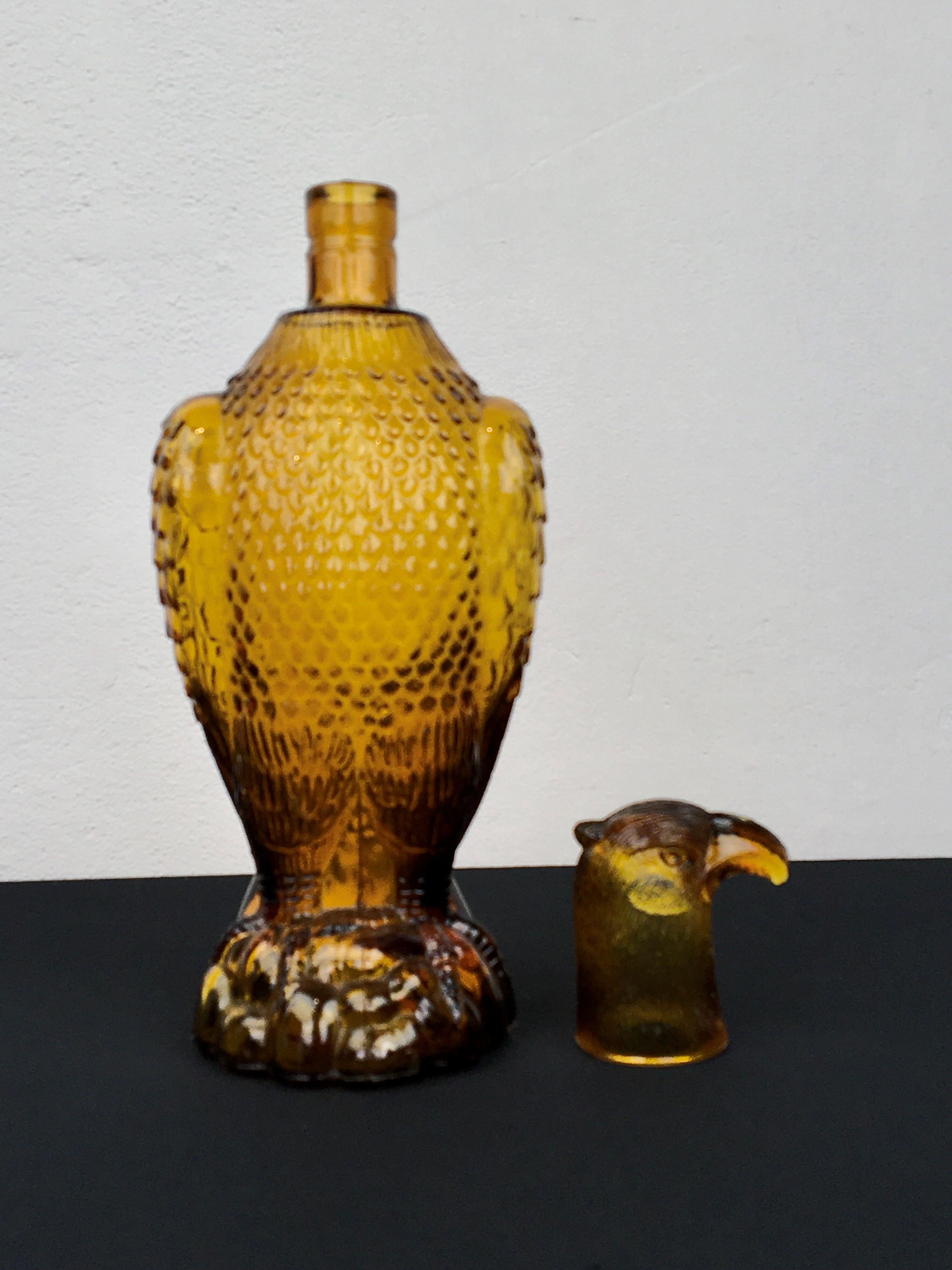 Amber Glass Eagle Bottle or Decanter, Empoli Style 5