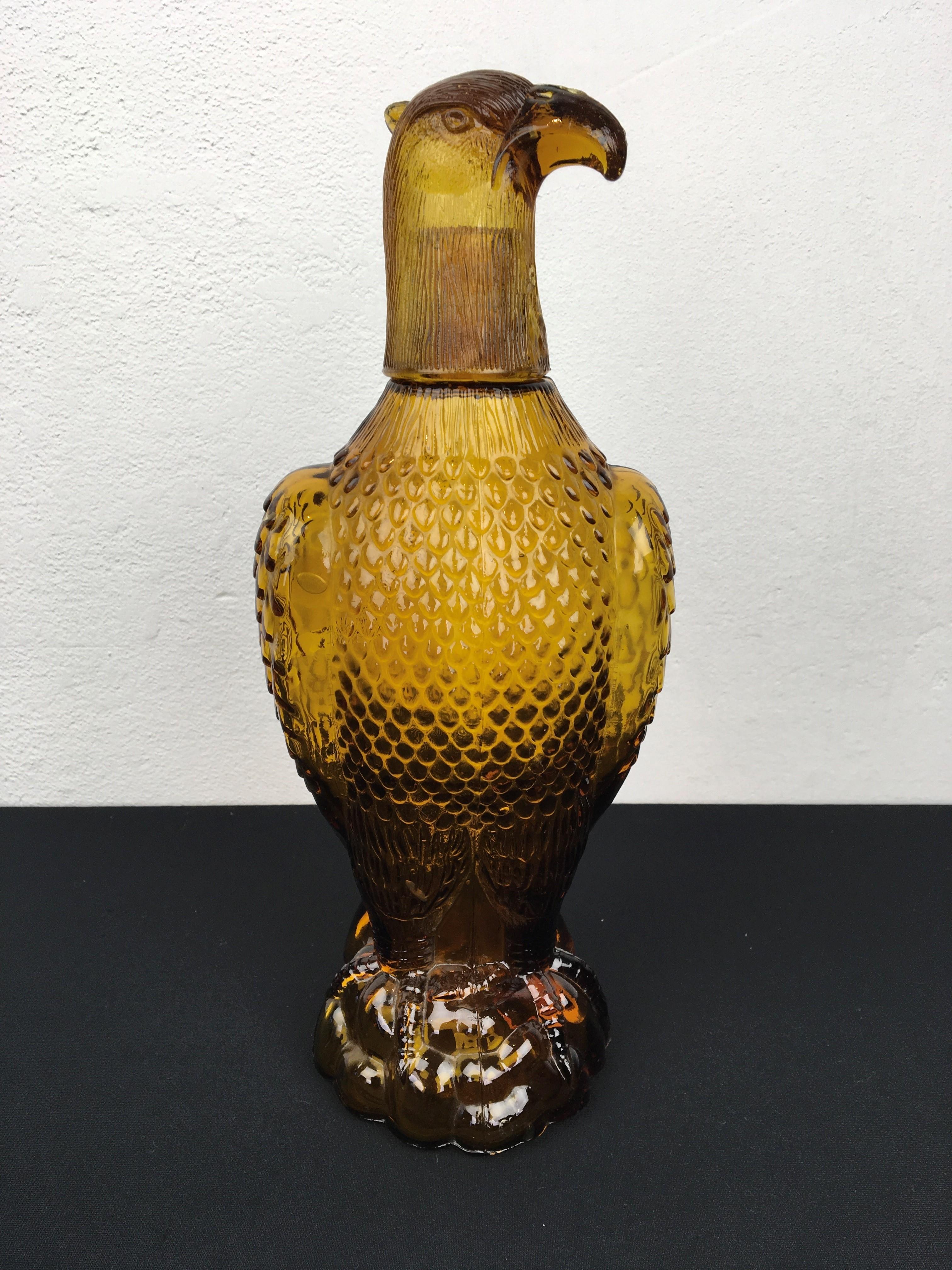Amber Glass Eagle Bottle or Decanter, Empoli Style 12