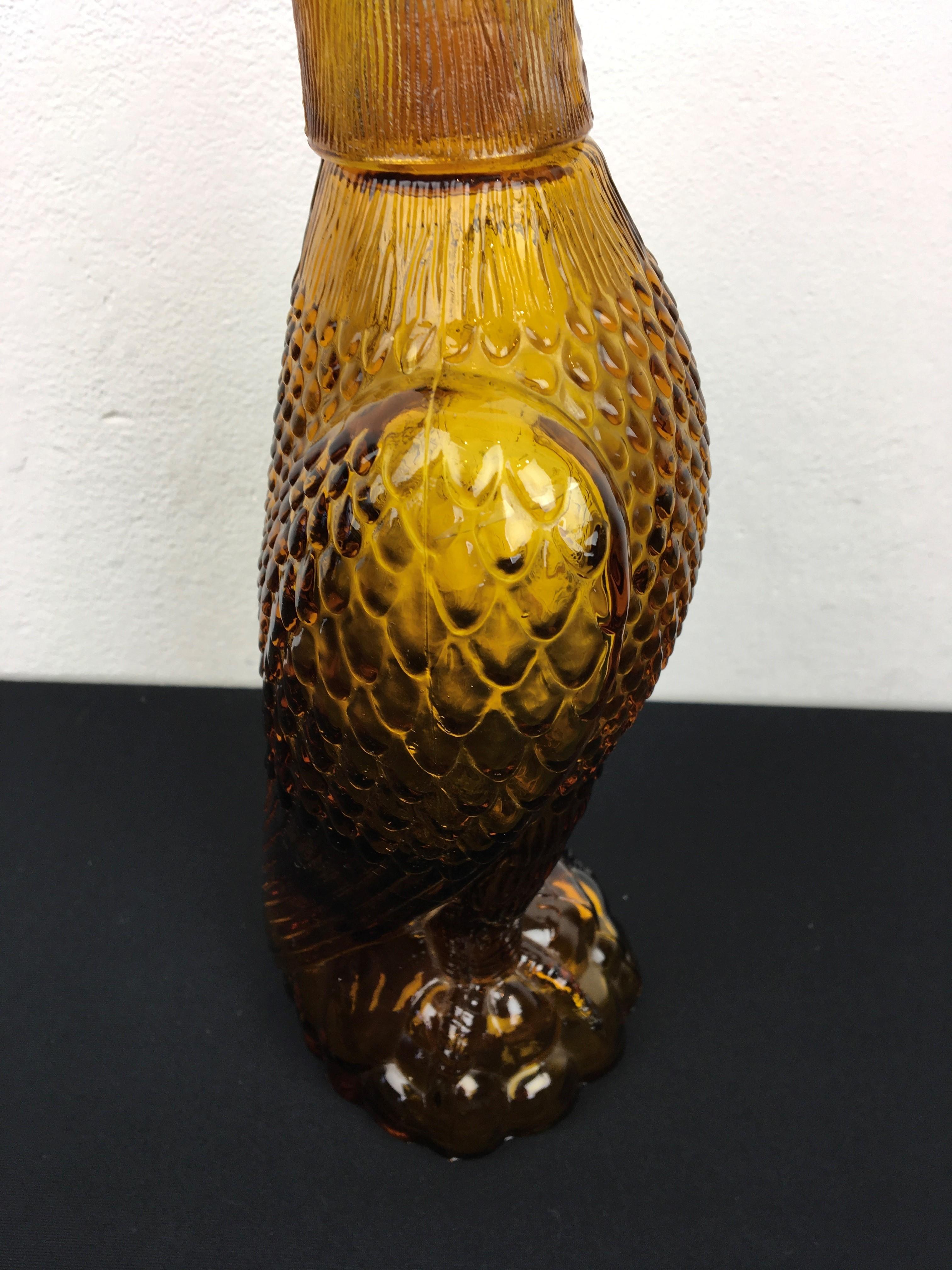 European Amber Glass Eagle Bottle or Decanter, Empoli Style