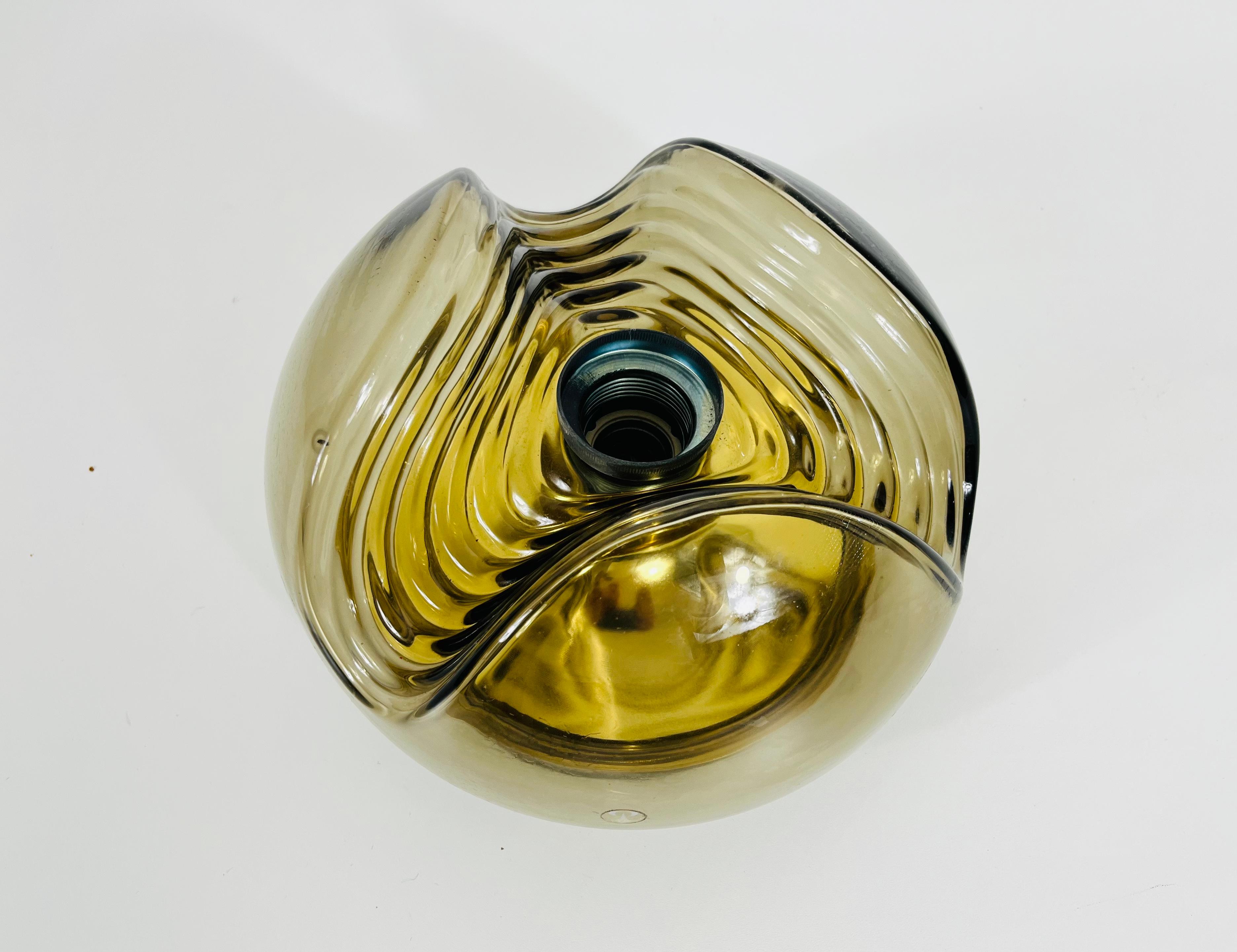 Mid-Century Modern Amber Glass Flush Mount by Koch & Lowy for Peill and Putzler, 1960s For Sale