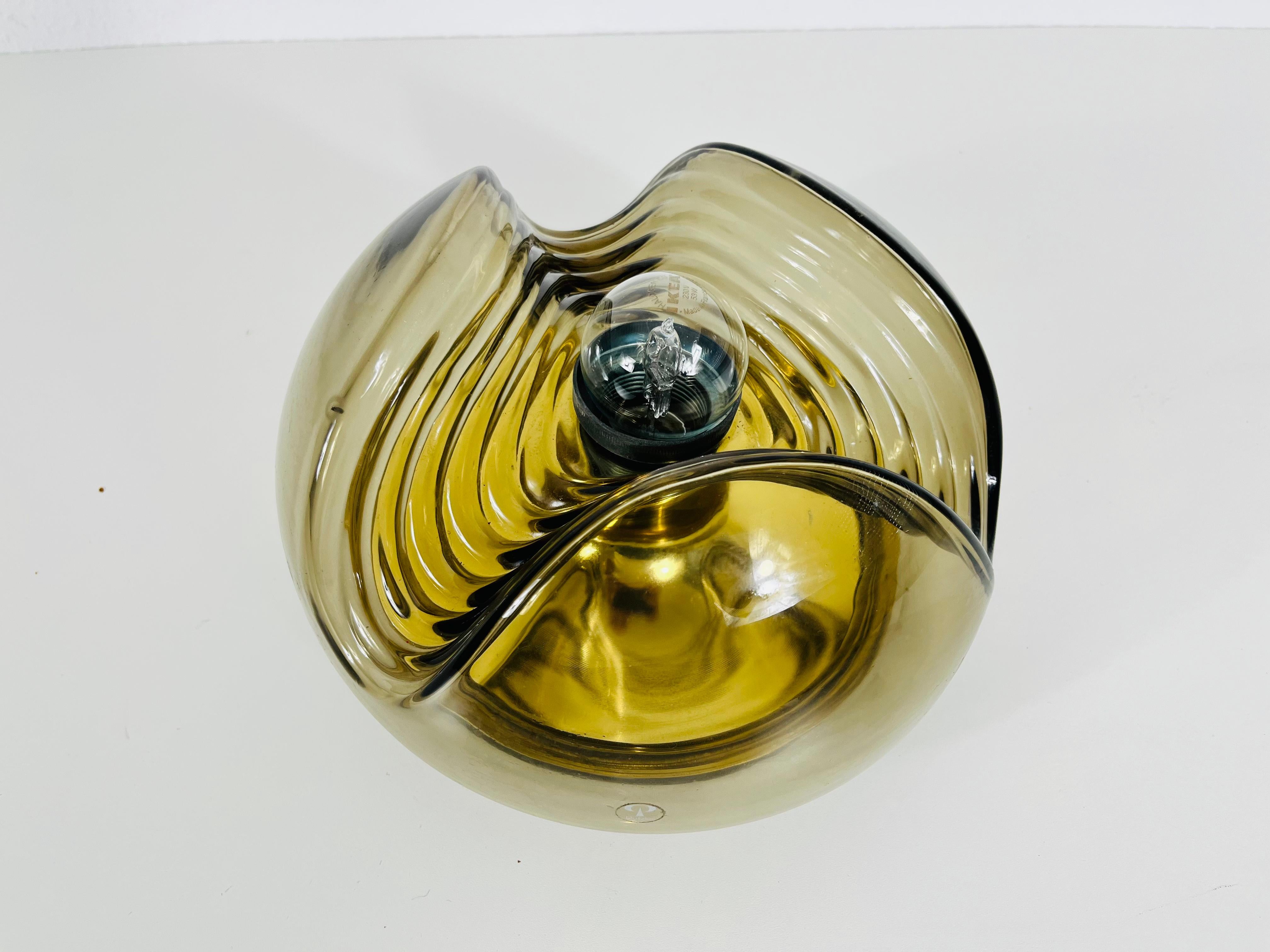 German Amber Glass Flush Mount by Koch & Lowy for Peill and Putzler, 1960s For Sale