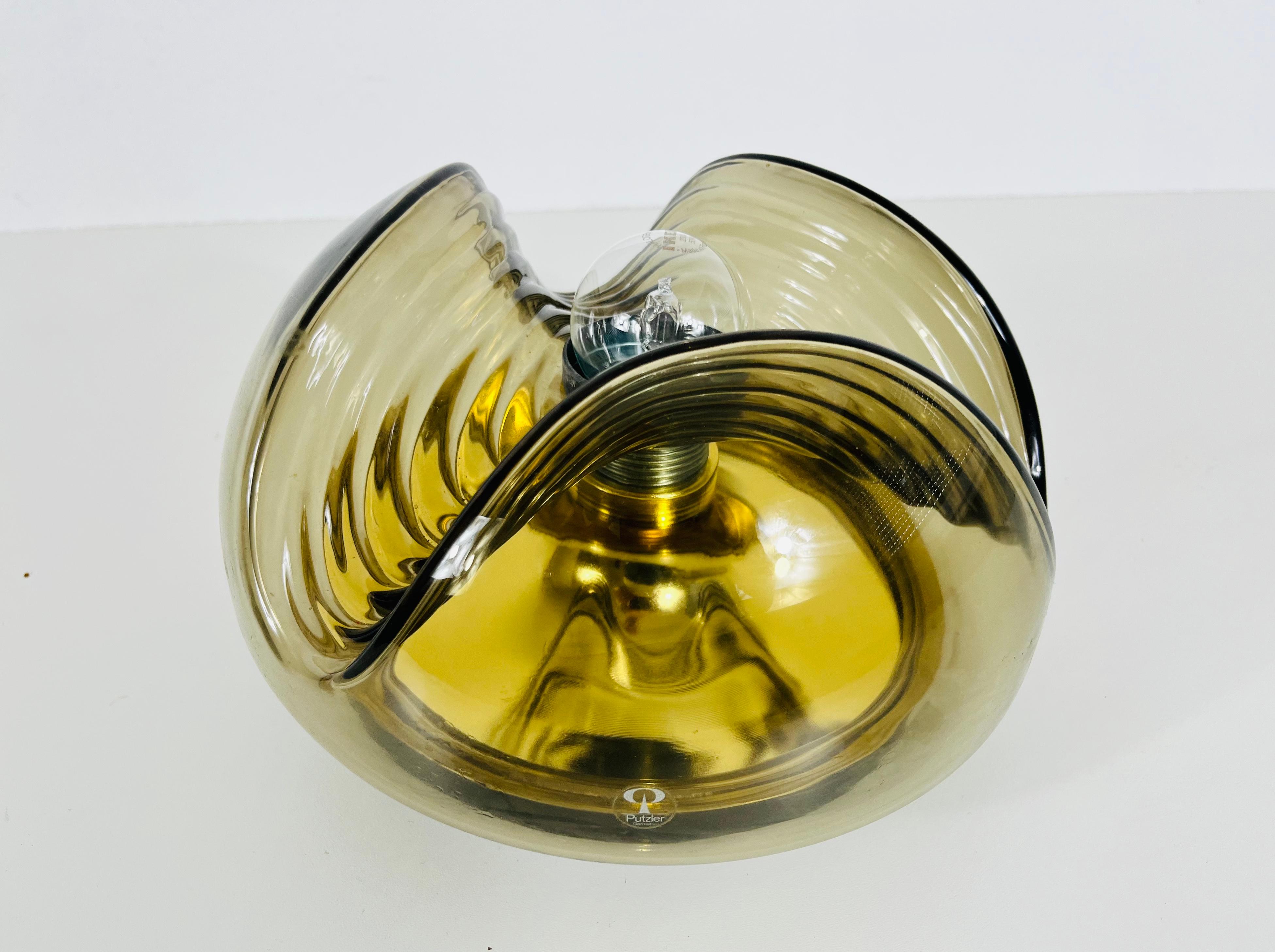 Amber Glass Flush Mount by Koch & Lowy for Peill and Putzler, 1960s In Good Condition For Sale In Hagenbach, DE