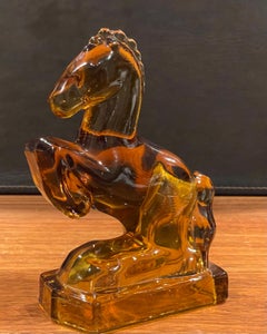 Amber Glass Galloping Horse Sculpture / Bookend by L.E. Smith Glass Company