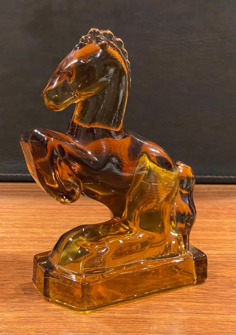 Amber Glass Galloping Horse Sculpture / Bookend by L.E. Smith Glass Company  For Sale at 1stDibs | le smith amber glass, le smith glassware, vintage glass  horse bookends