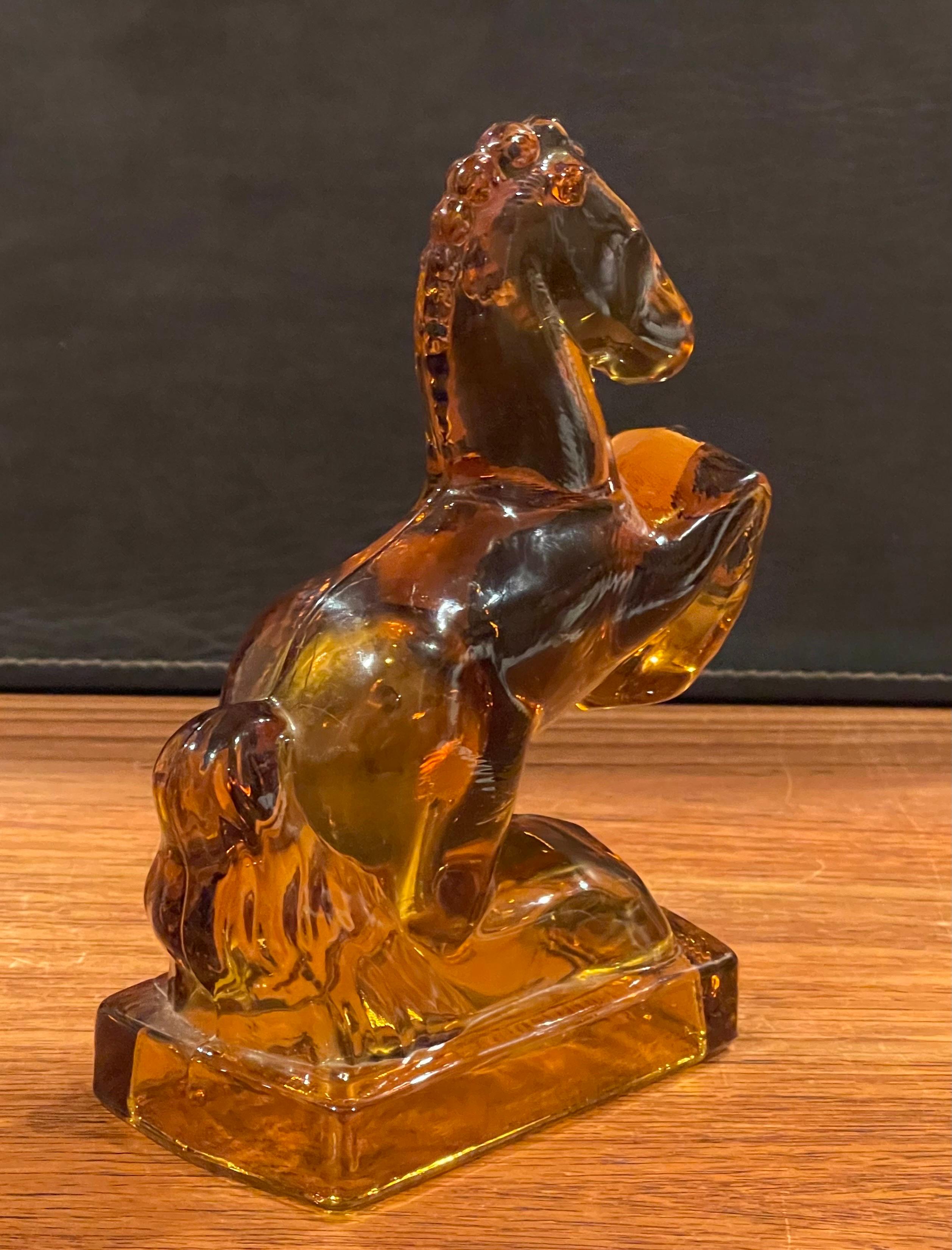 American Amber Glass Galloping Horse Sculpture / Bookend by L.E. Smith Glass Company For Sale
