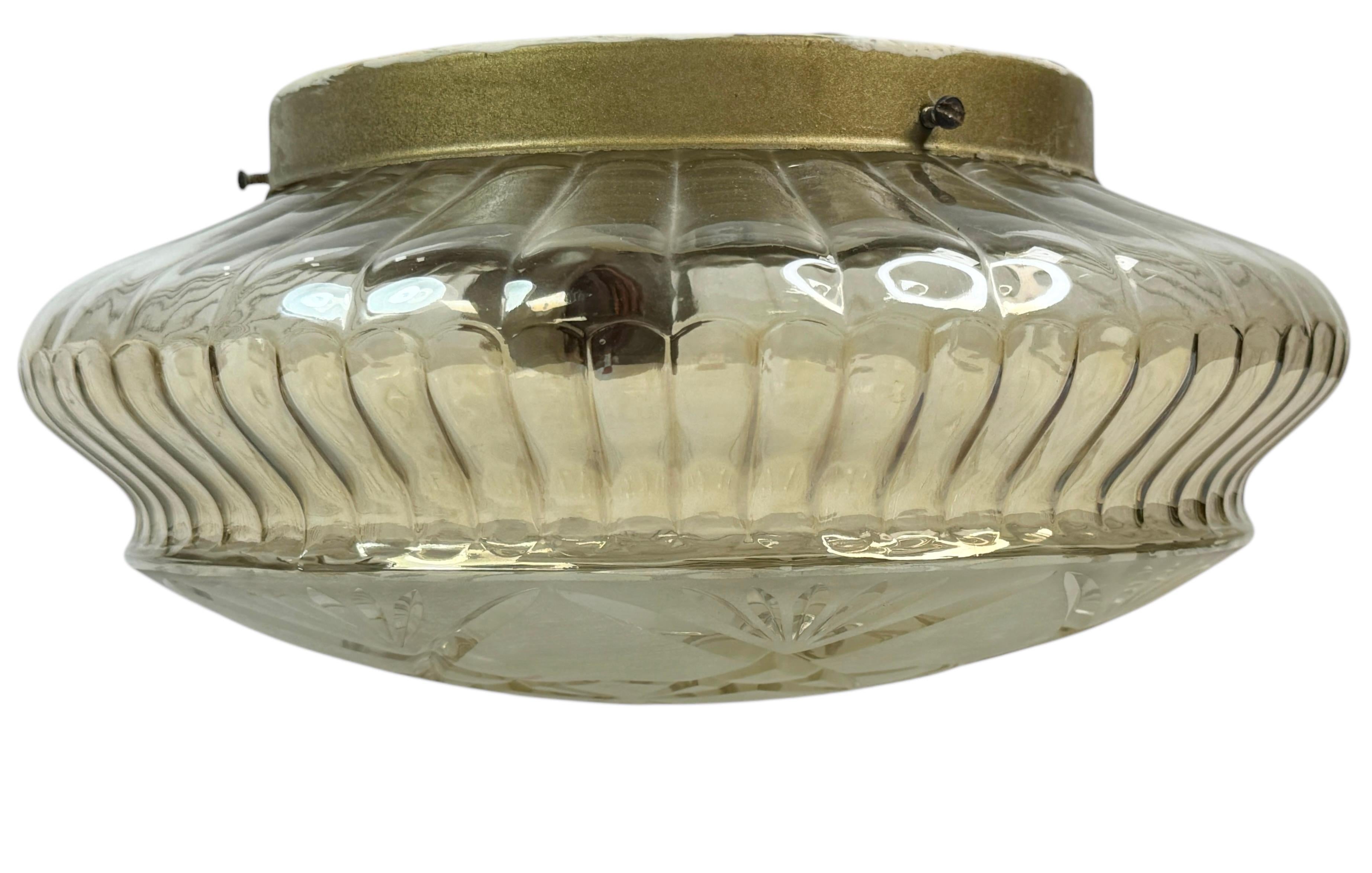 Empotrable de cristal ámbar Glashuette Limburg Estilo Art Decó, Alemania Años 60 mediados del siglo XX en venta