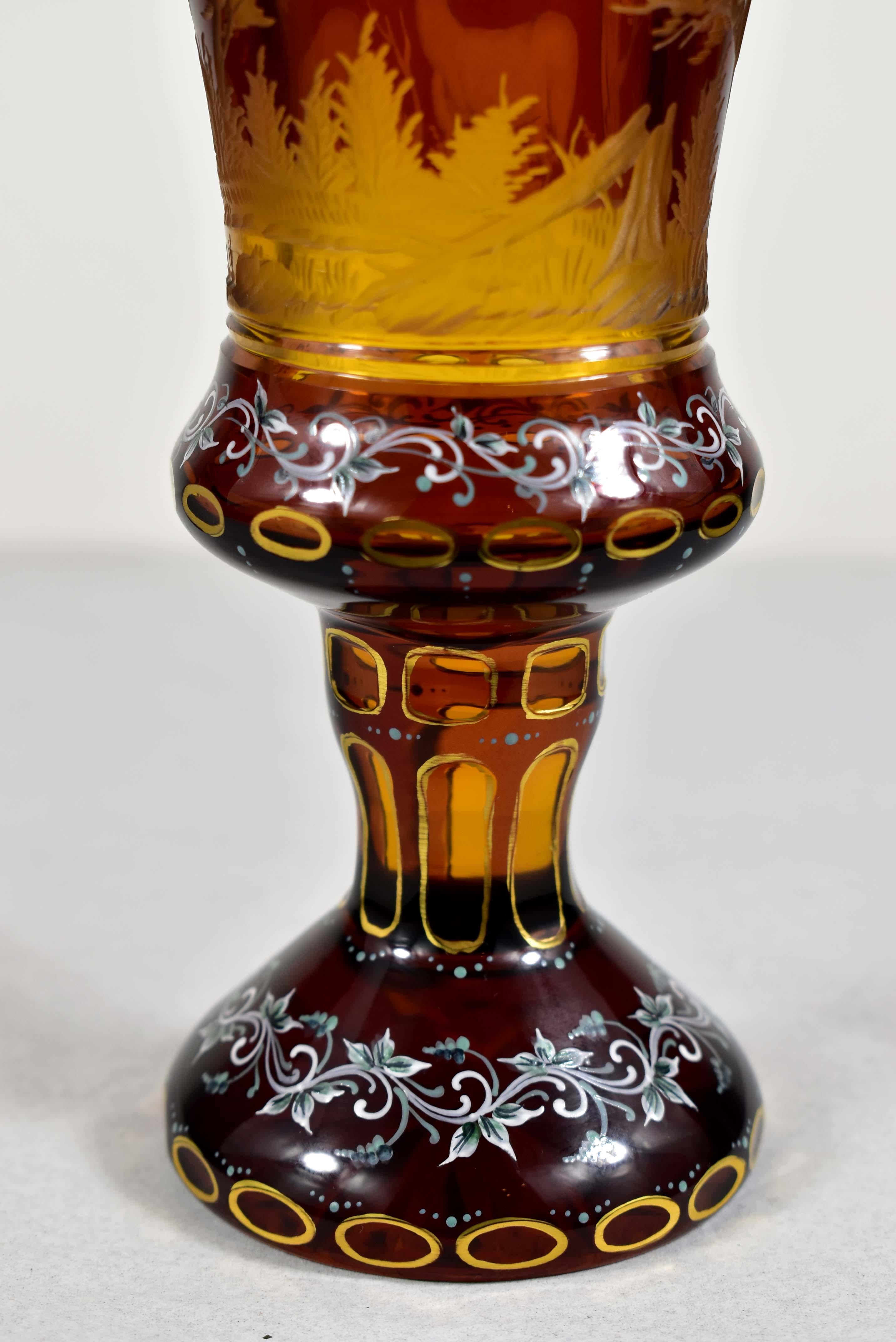 Amber Glass Goblet- Hunting motif - Bohemian Glass - 19-20 century 4
