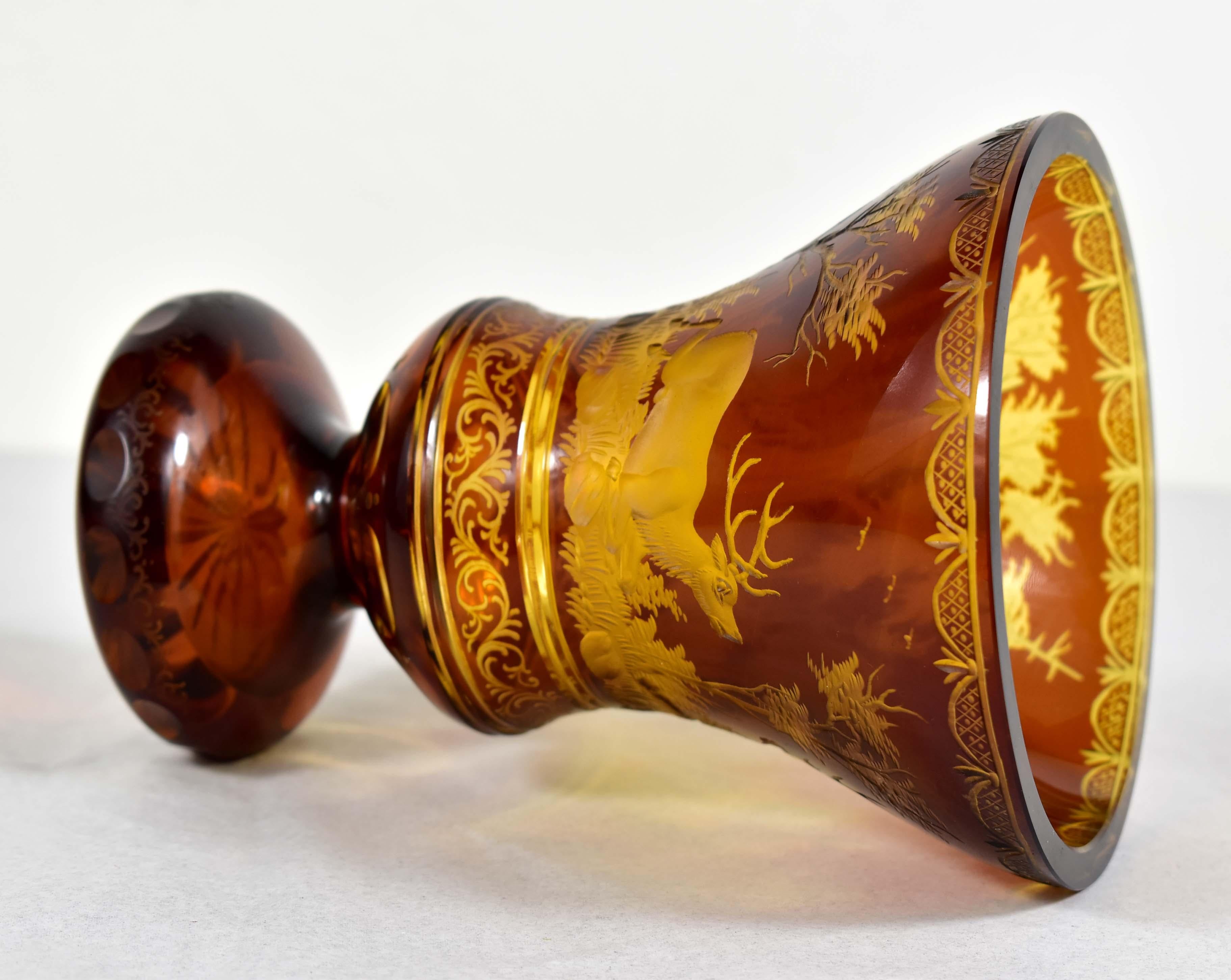  Amber Glass Goblet- Hunting motif-Bohemian Glass-19-20 century 4