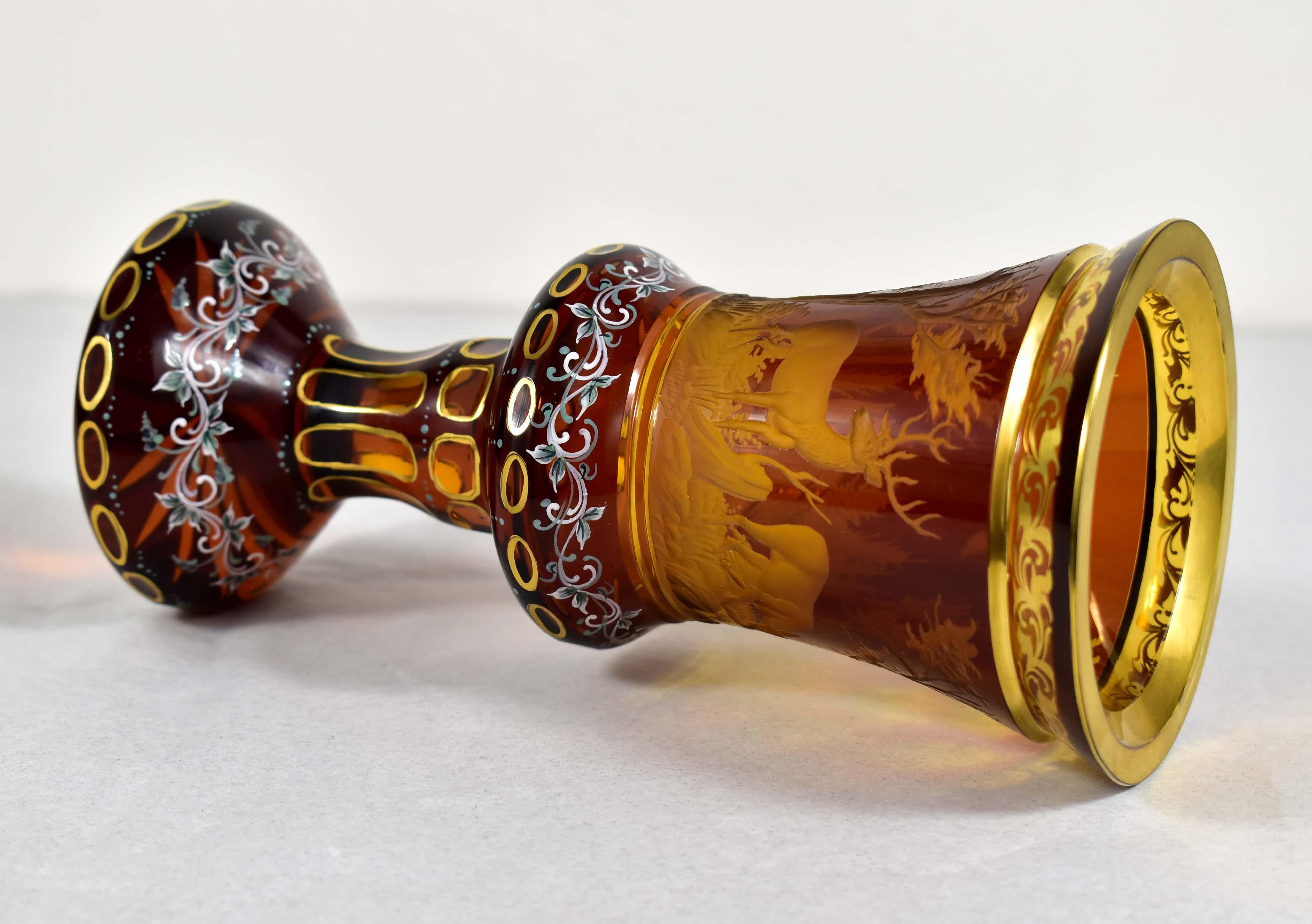 Amber Glass Goblet- Hunting motif - Bohemian Glass - 19-20 century 5
