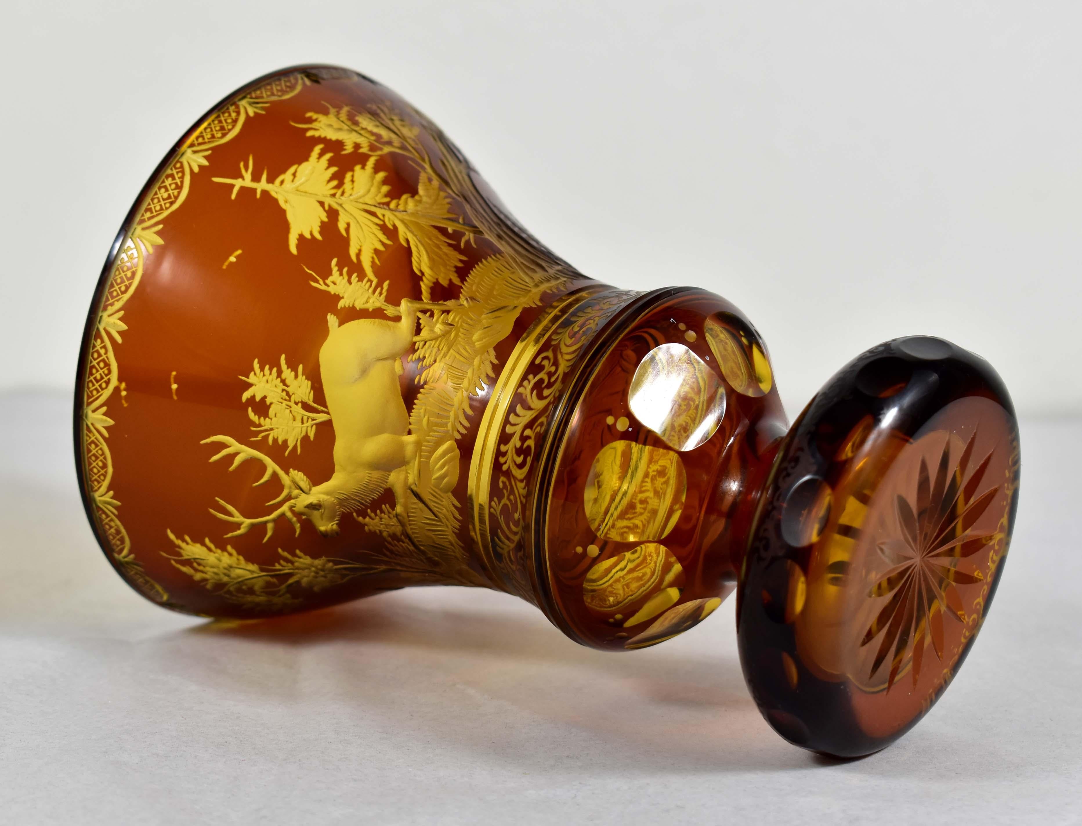  Amber Glass Goblet- Hunting motif-Bohemian Glass-19-20 century 5