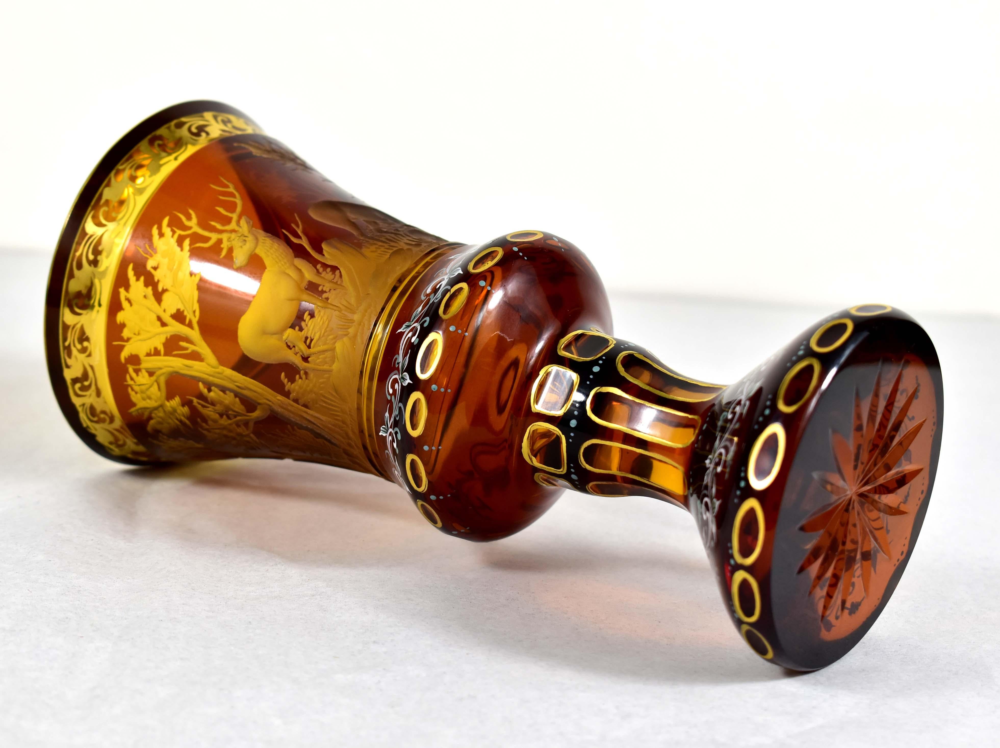 Amber Glass Goblet- Hunting motif - Bohemian Glass - 19-20 century 6