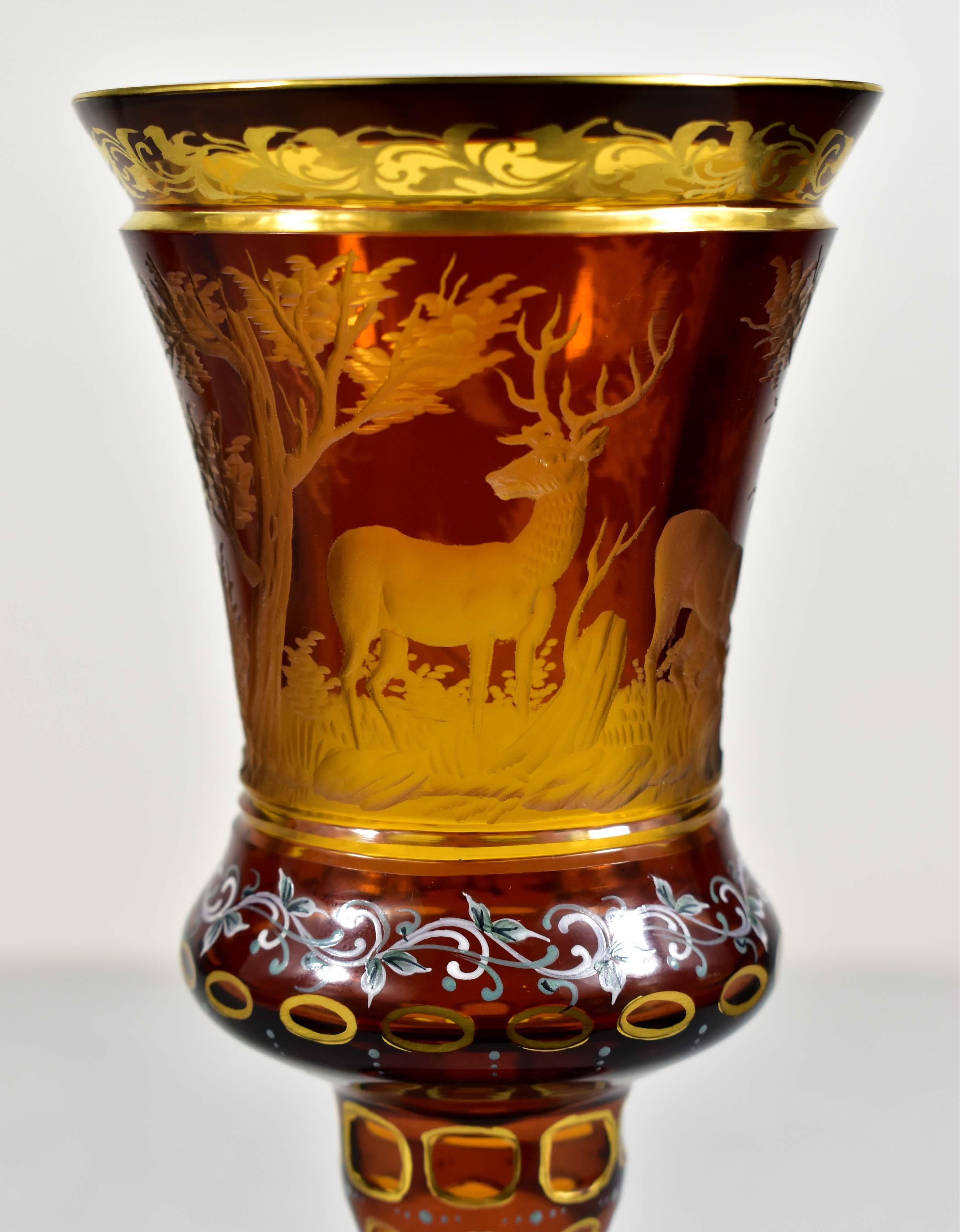 Amber Glass Goblet- Hunting motif - Bohemian Glass - 19-20 century 1