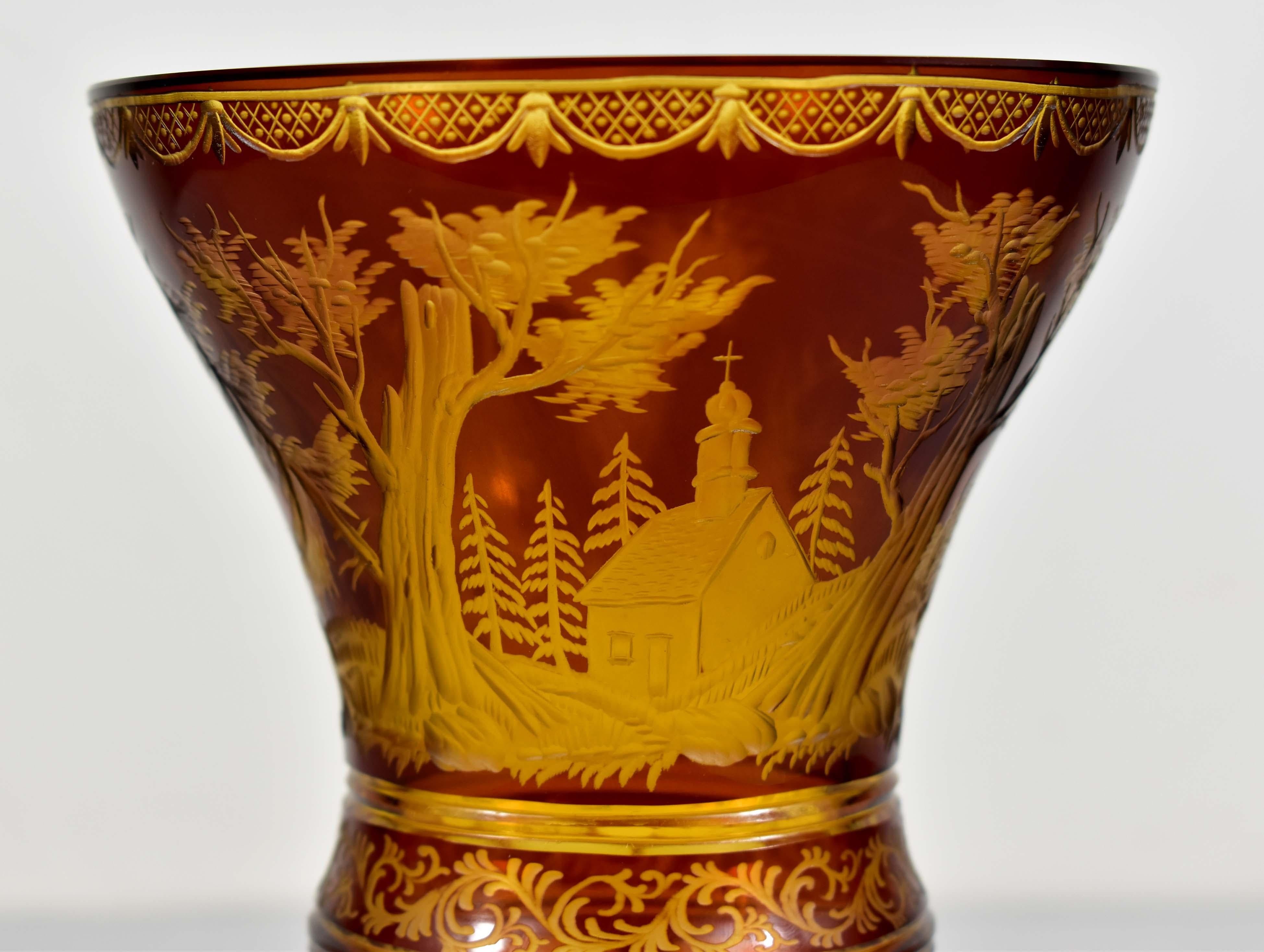  Amber Glass Goblet- Hunting motif-Bohemian Glass-19-20 century 2