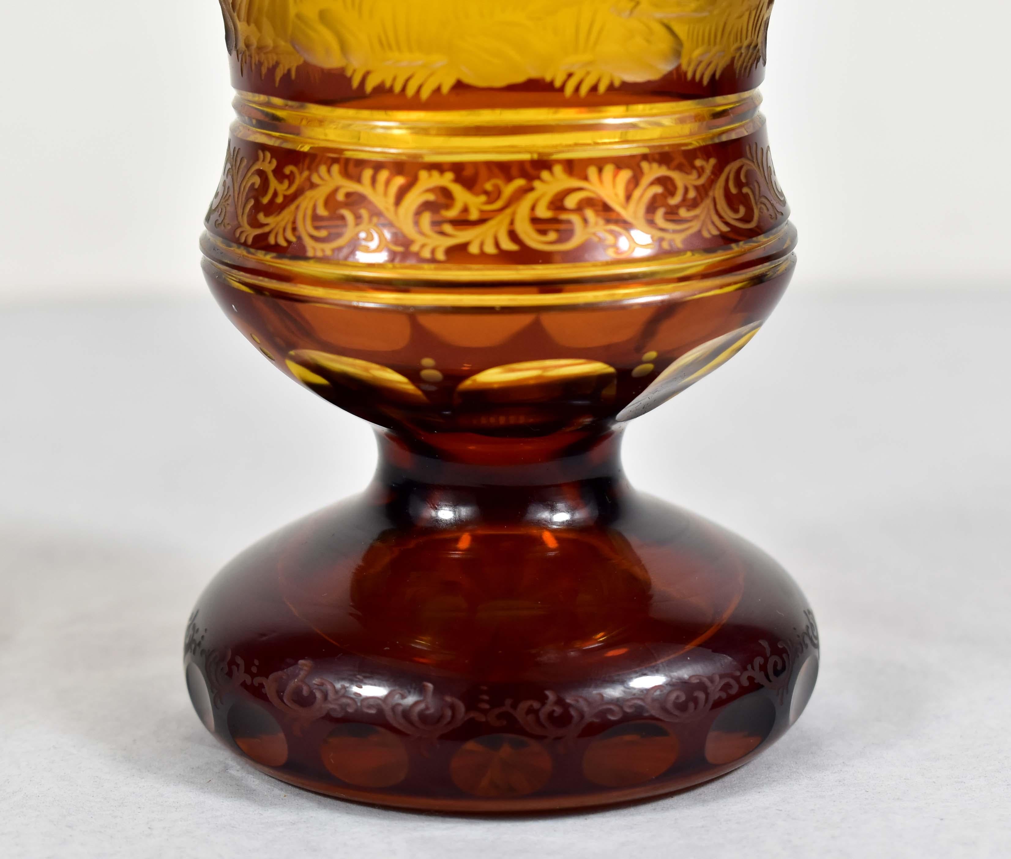  Amber Glass Goblet- Hunting motif-Bohemian Glass-19-20 century 3