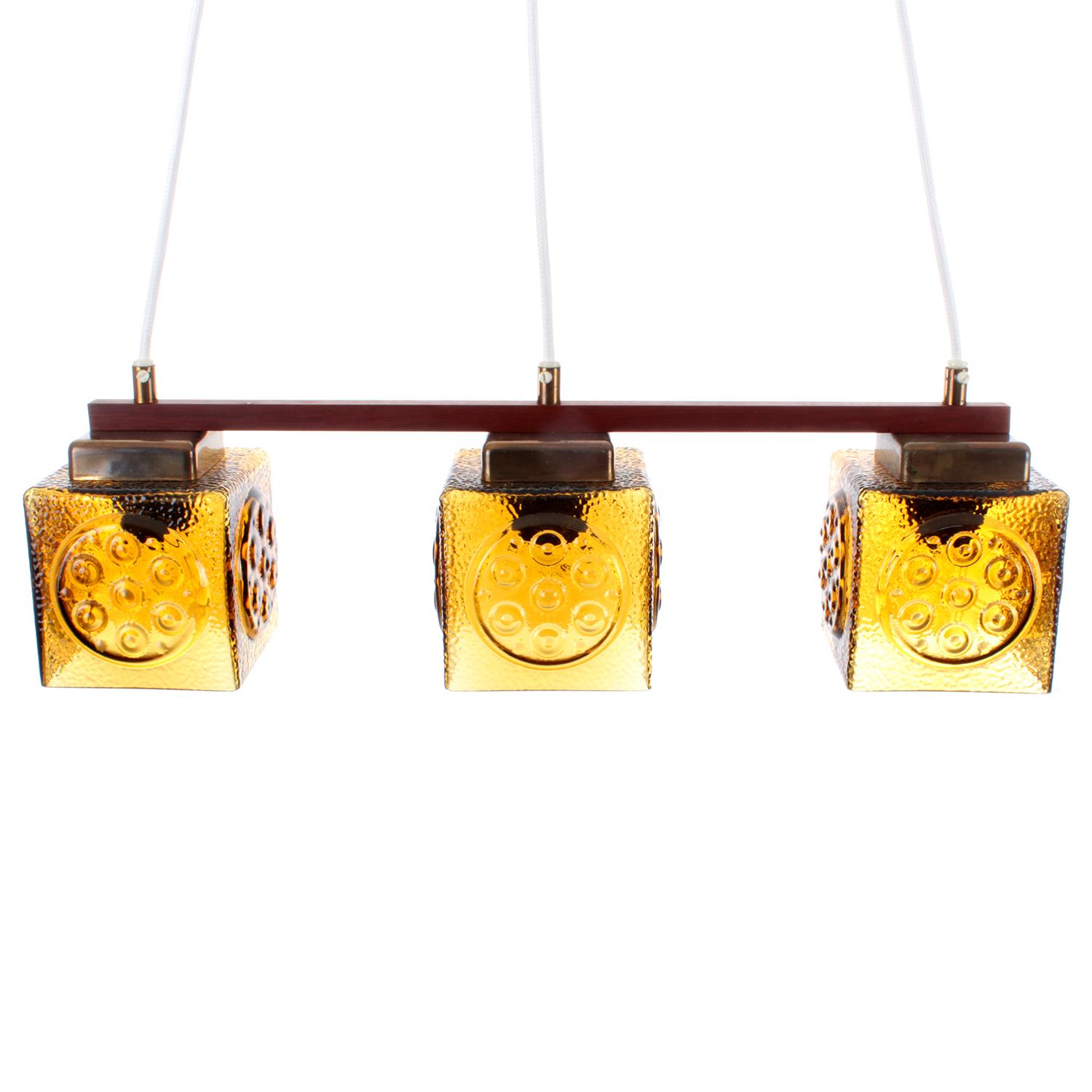 Mid-Century Modern Amber Glass Hanging Light-Fixture from the 1960s, Scandinavia