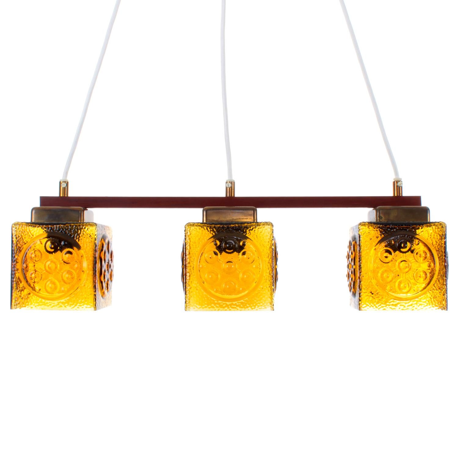 Amber Glass Hanging Light-Fixture from the 1960s, Scandinavia