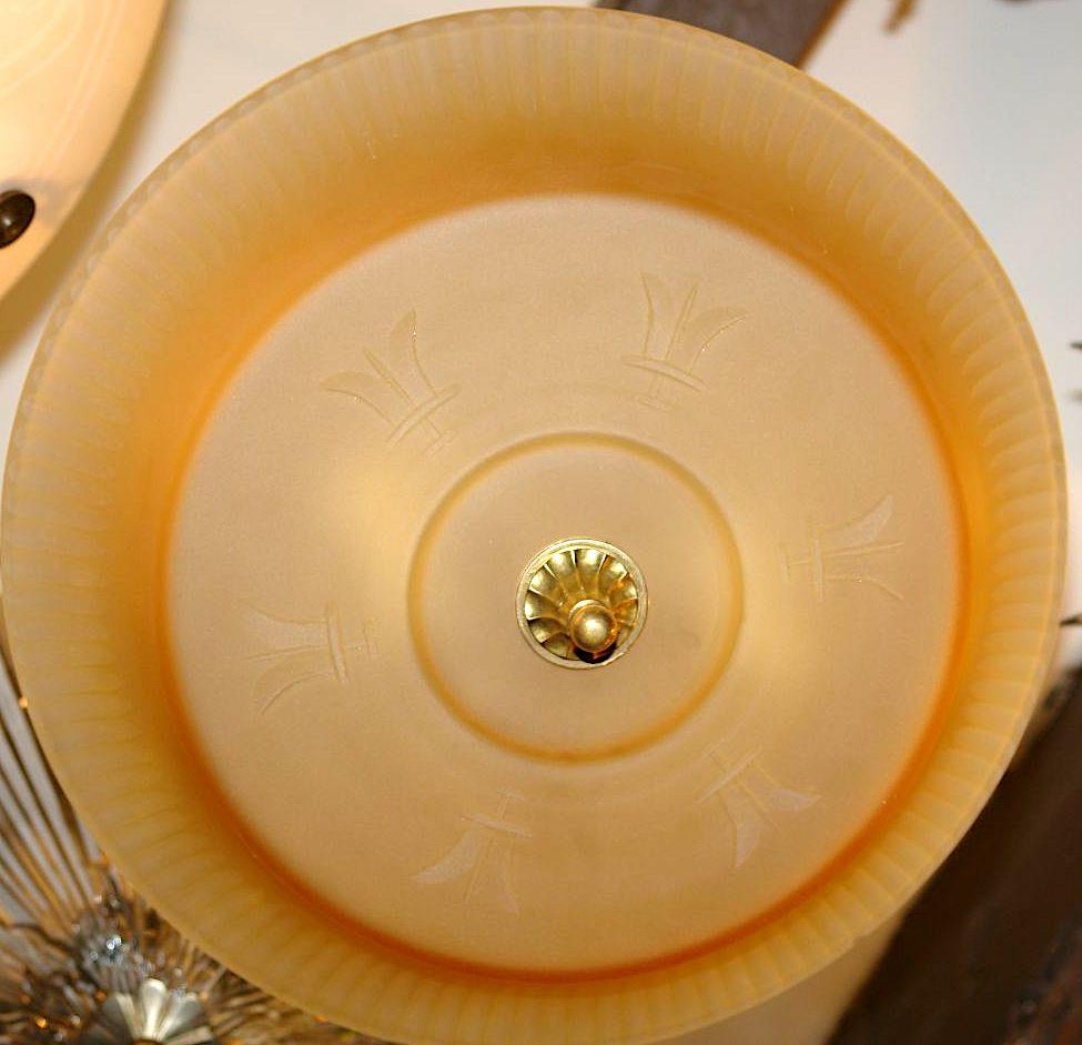 French Amber Glass Light Fixture with Crystal Drops For Sale