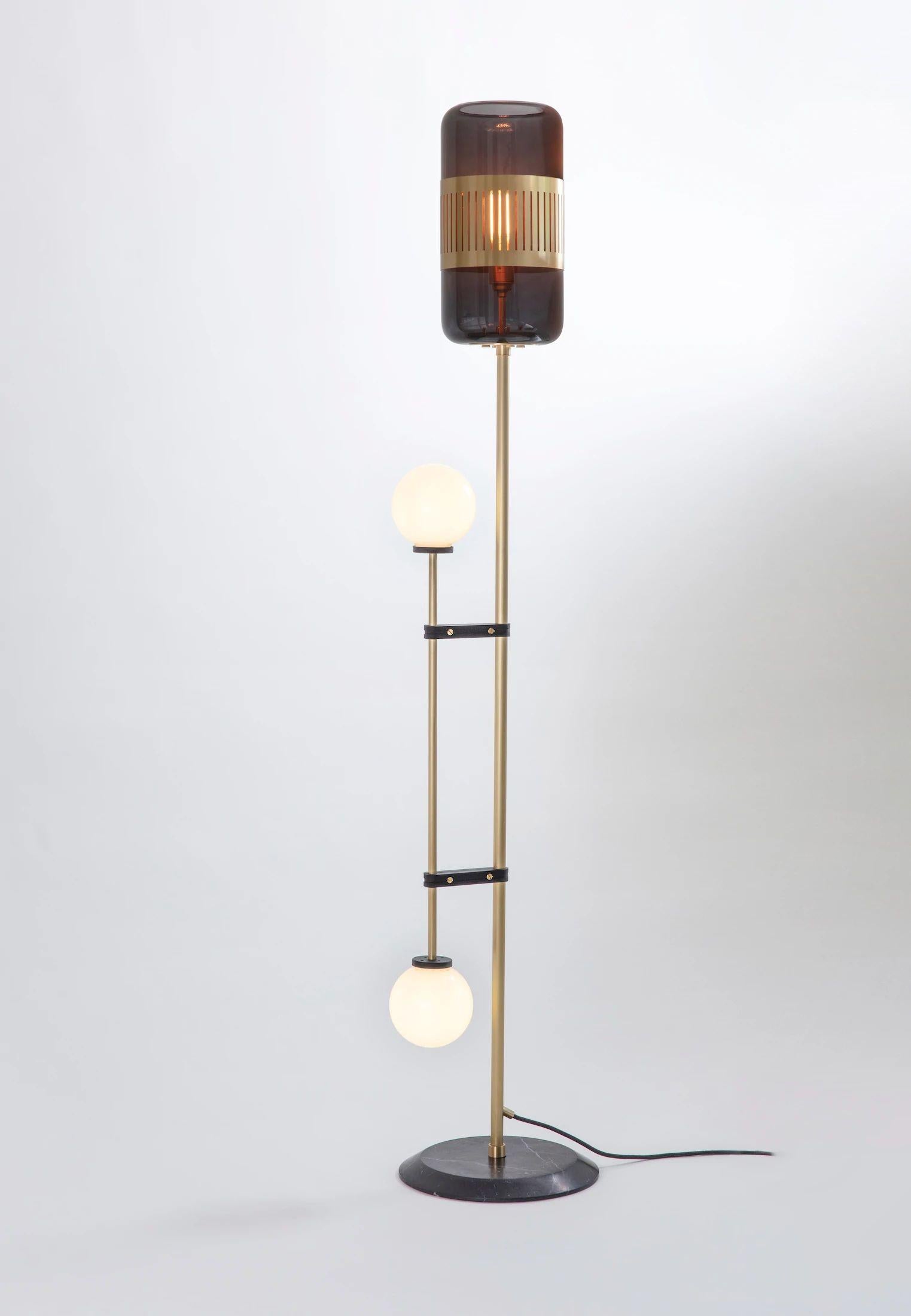 Modern Amber Glass Lizak Floor Lamp by Bert Frank For Sale