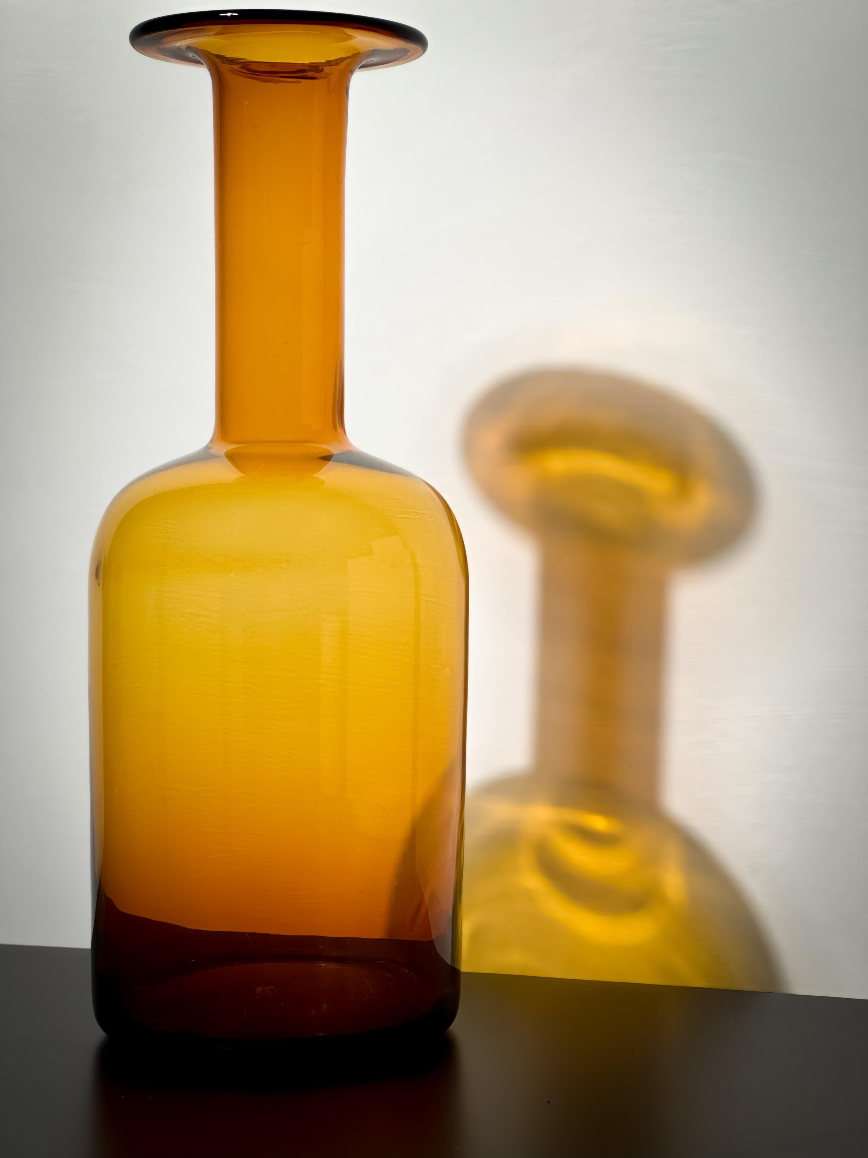 Mid-Century Modern Amber Glass, Mid-Century, Bottle Vase by Otto Brauer for Holmegaard For Sale