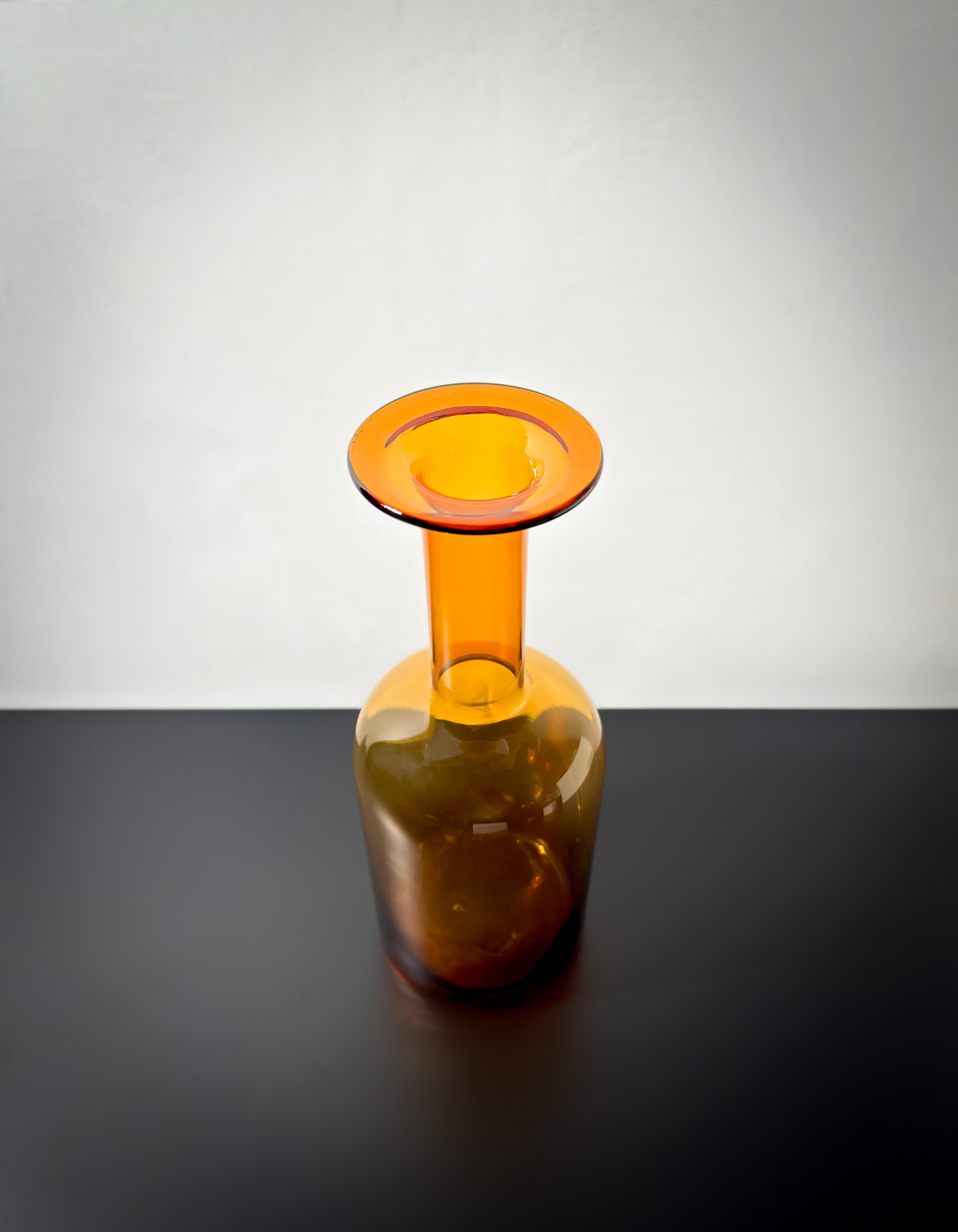 Danish Amber Glass, Mid-Century, Bottle Vase by Otto Brauer for Holmegaard For Sale