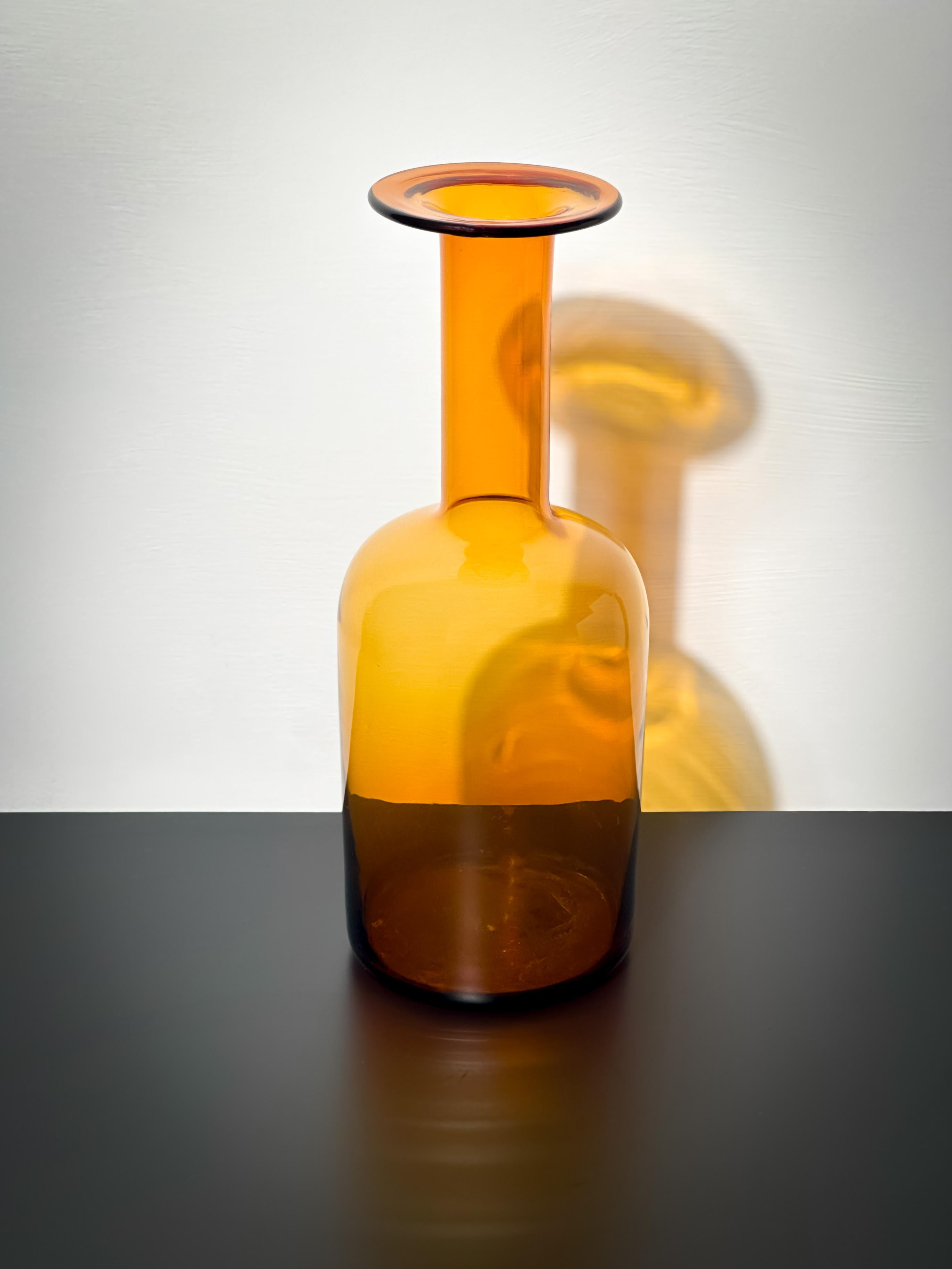 20th Century Amber Glass, Mid-Century, Bottle Vase by Otto Brauer for Holmegaard For Sale
