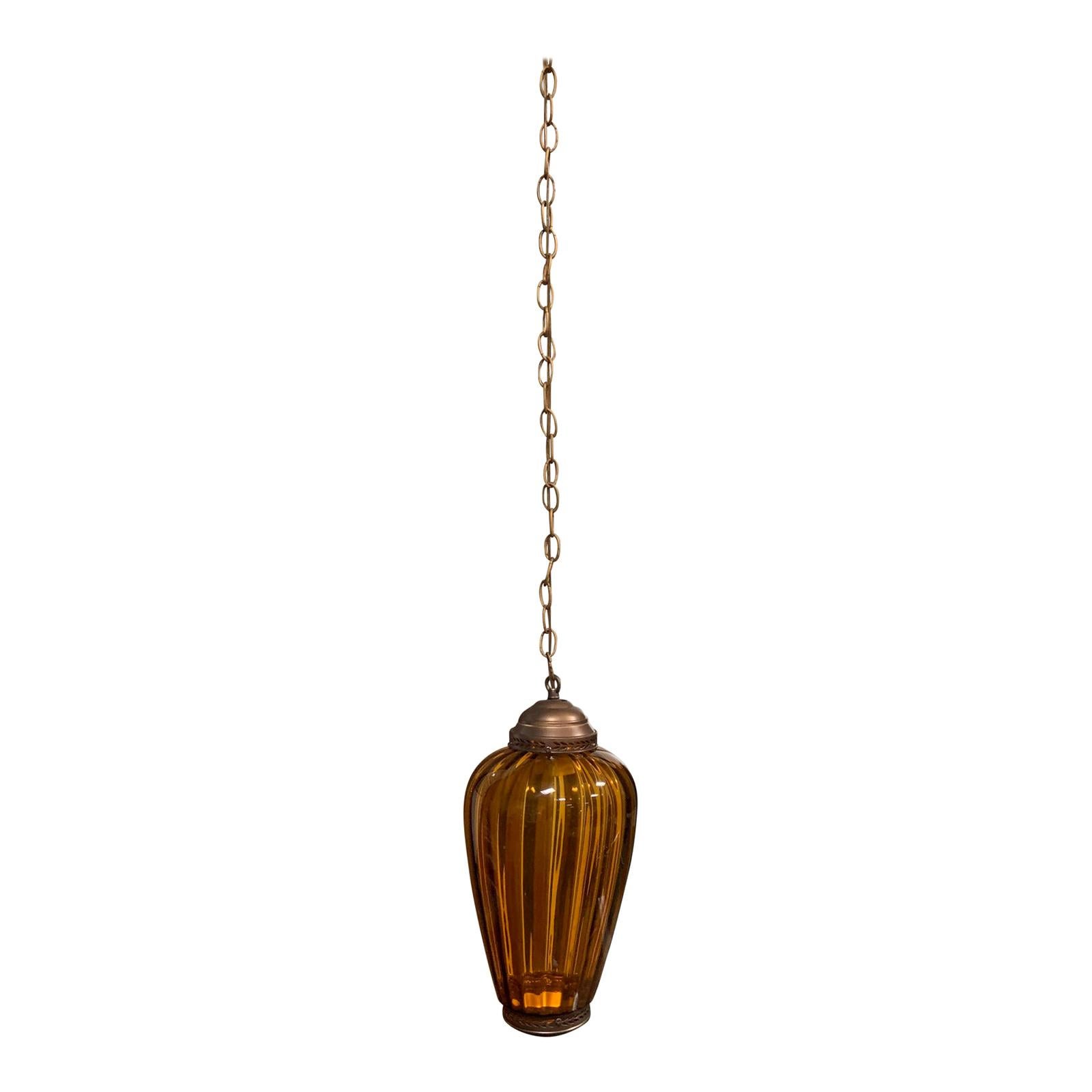 Amber Glass Oblong Hanging Pendant