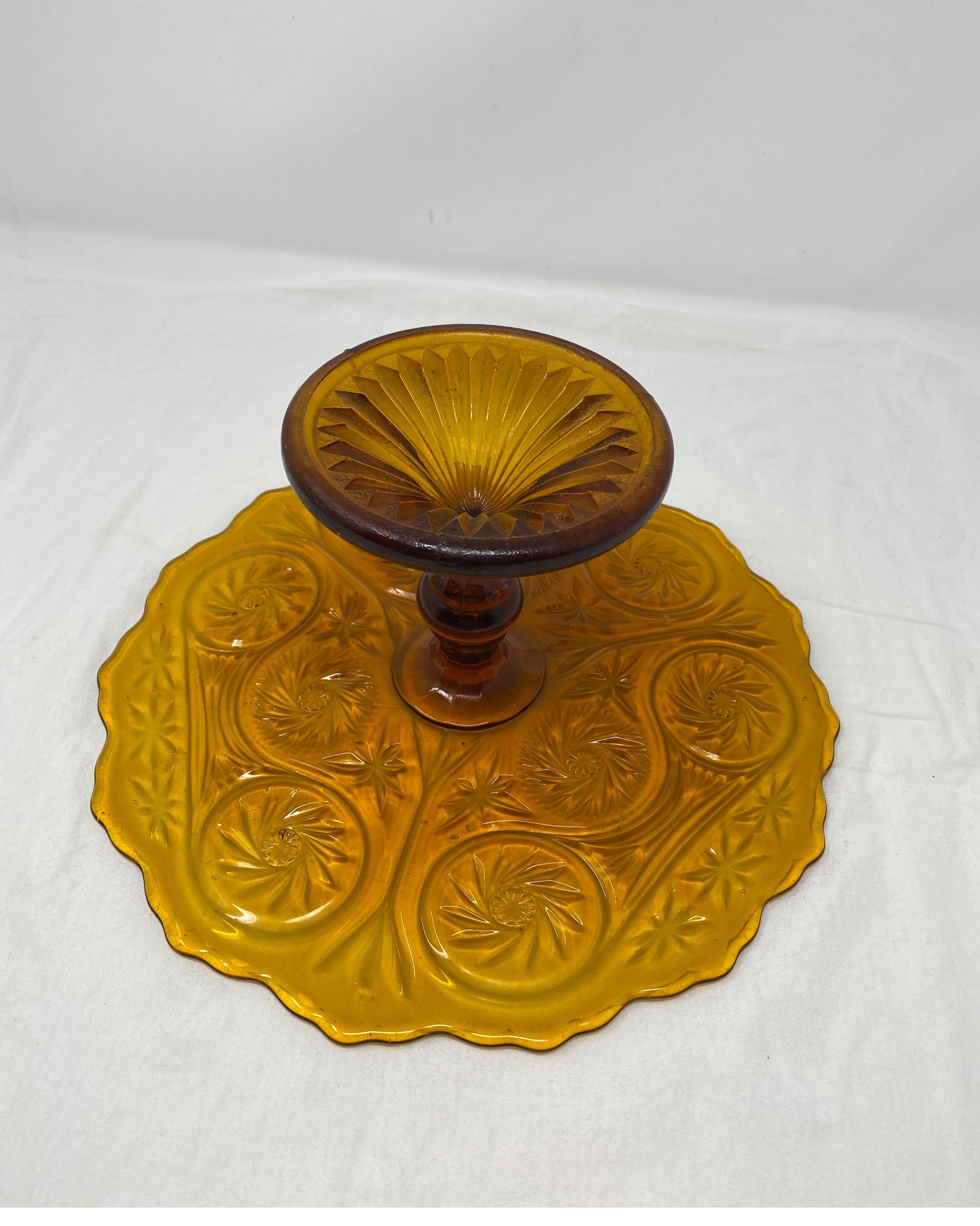 20th Century Amber Glass Patisserie Stand For Sale
