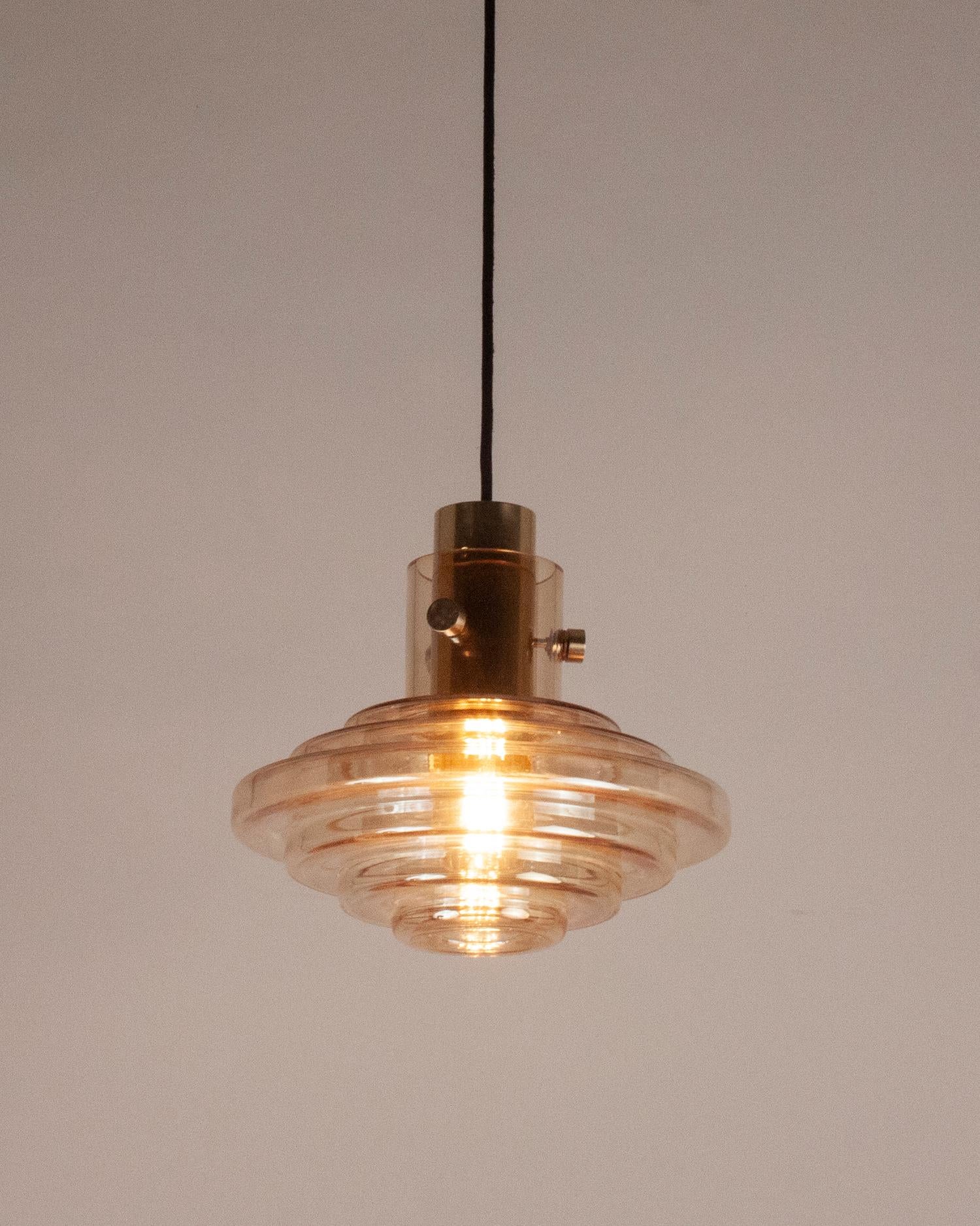 Brass Mid-Century Modern Amber Glass Pendant by Limburg,   Germany, 1970s For Sale