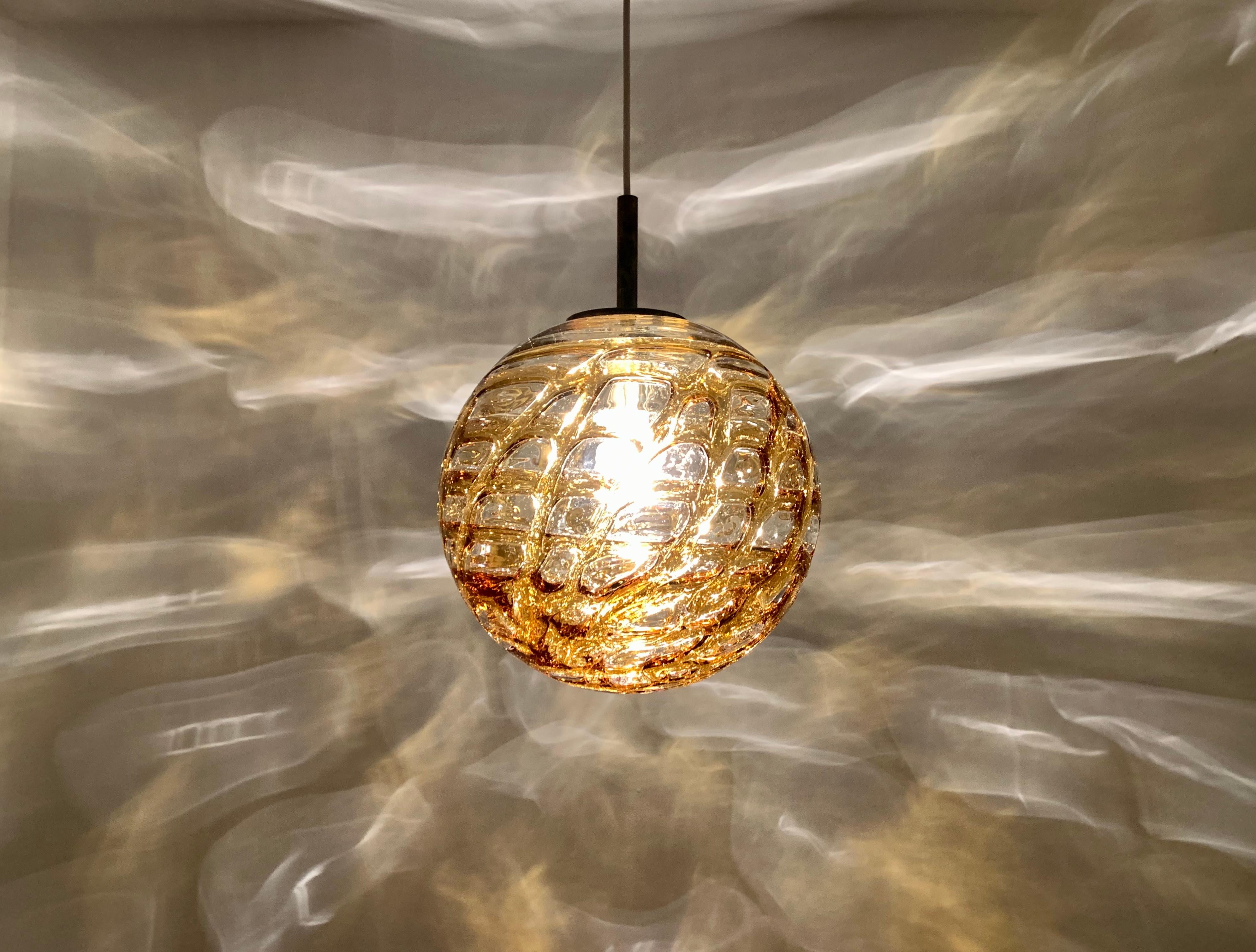 Amber Glass Pendant Lamp by Doria For Sale 3