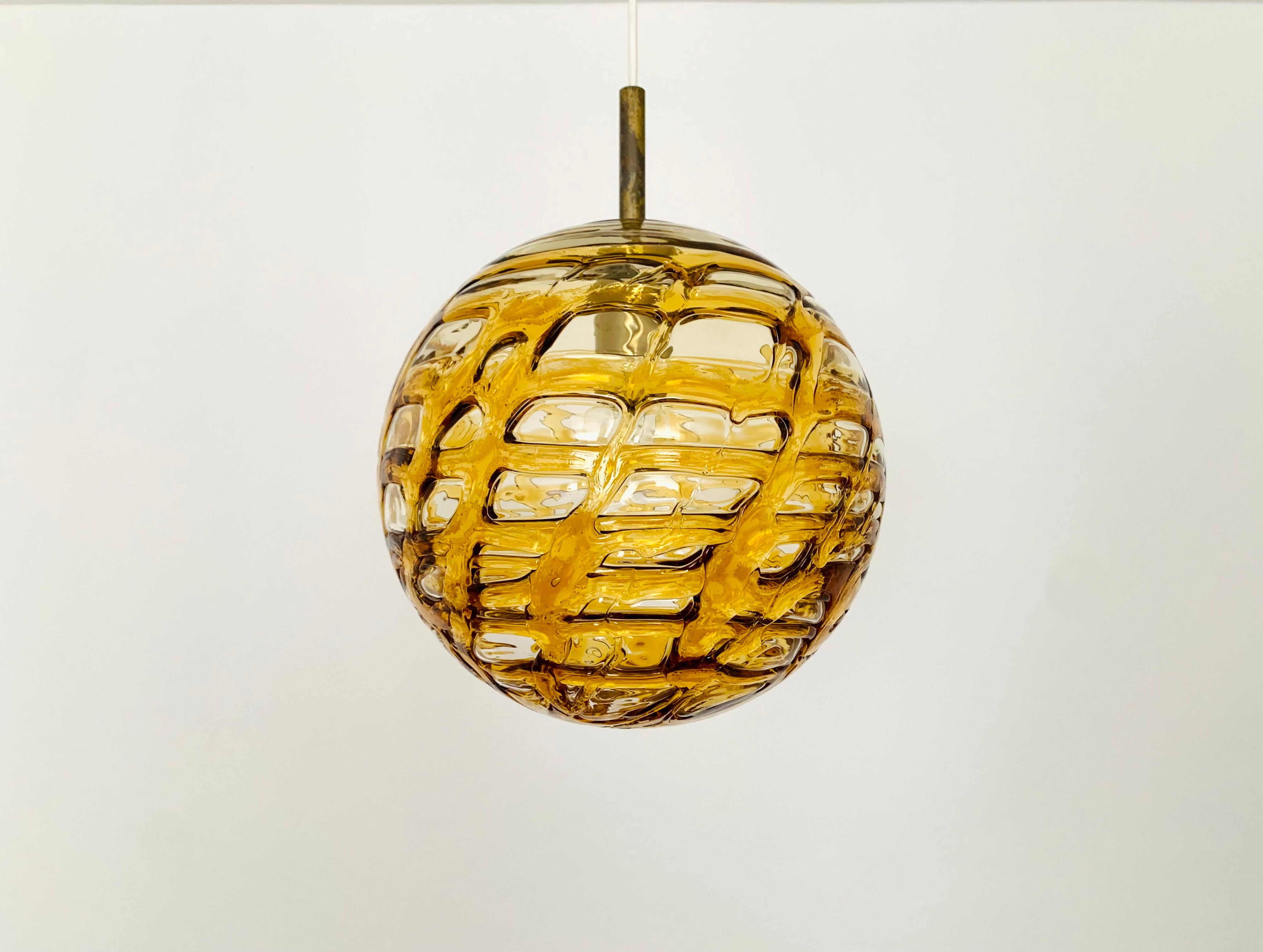 Mid-Century Modern Amber Glass Pendant Lamp by Doria For Sale