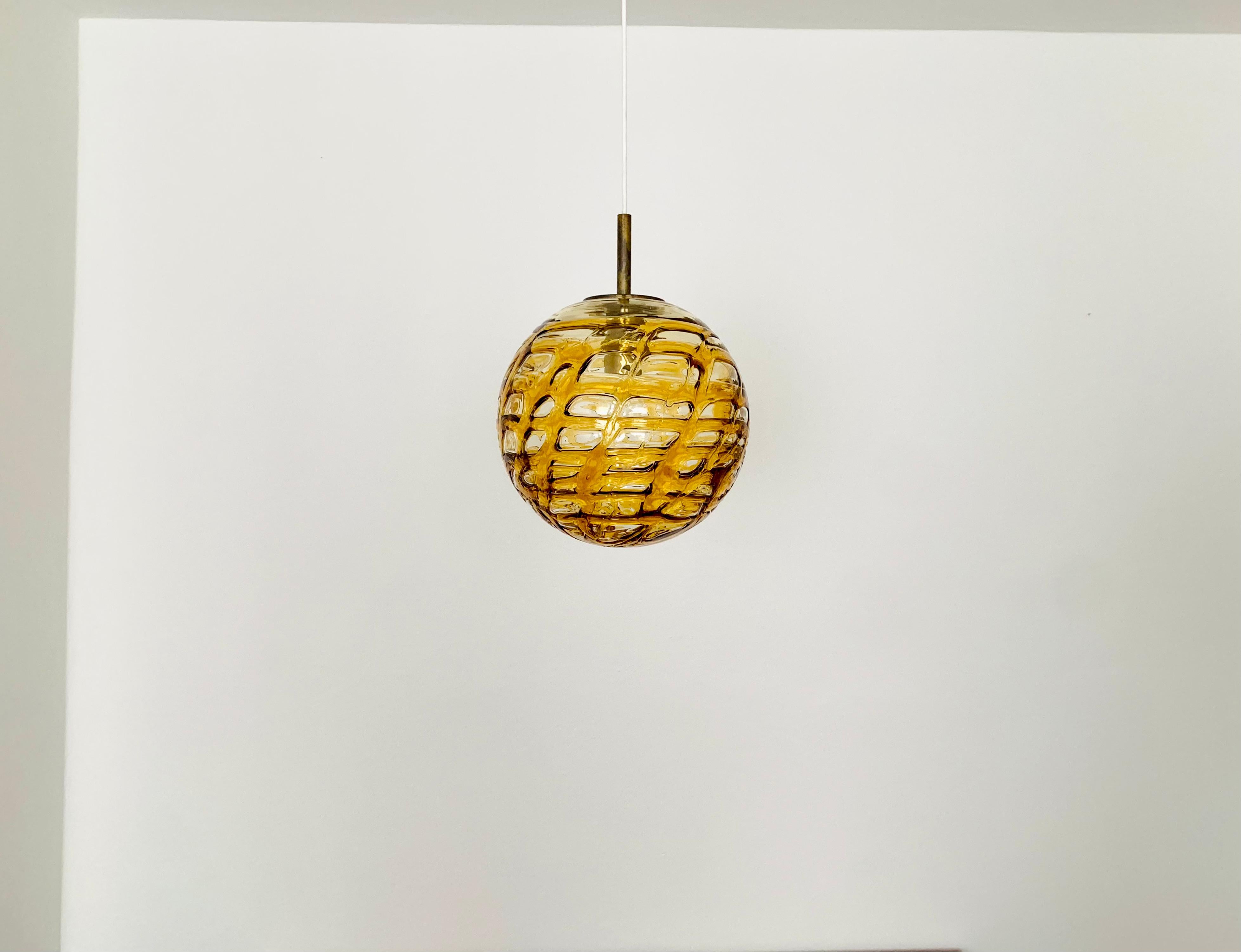 German Amber Glass Pendant Lamp by Doria For Sale