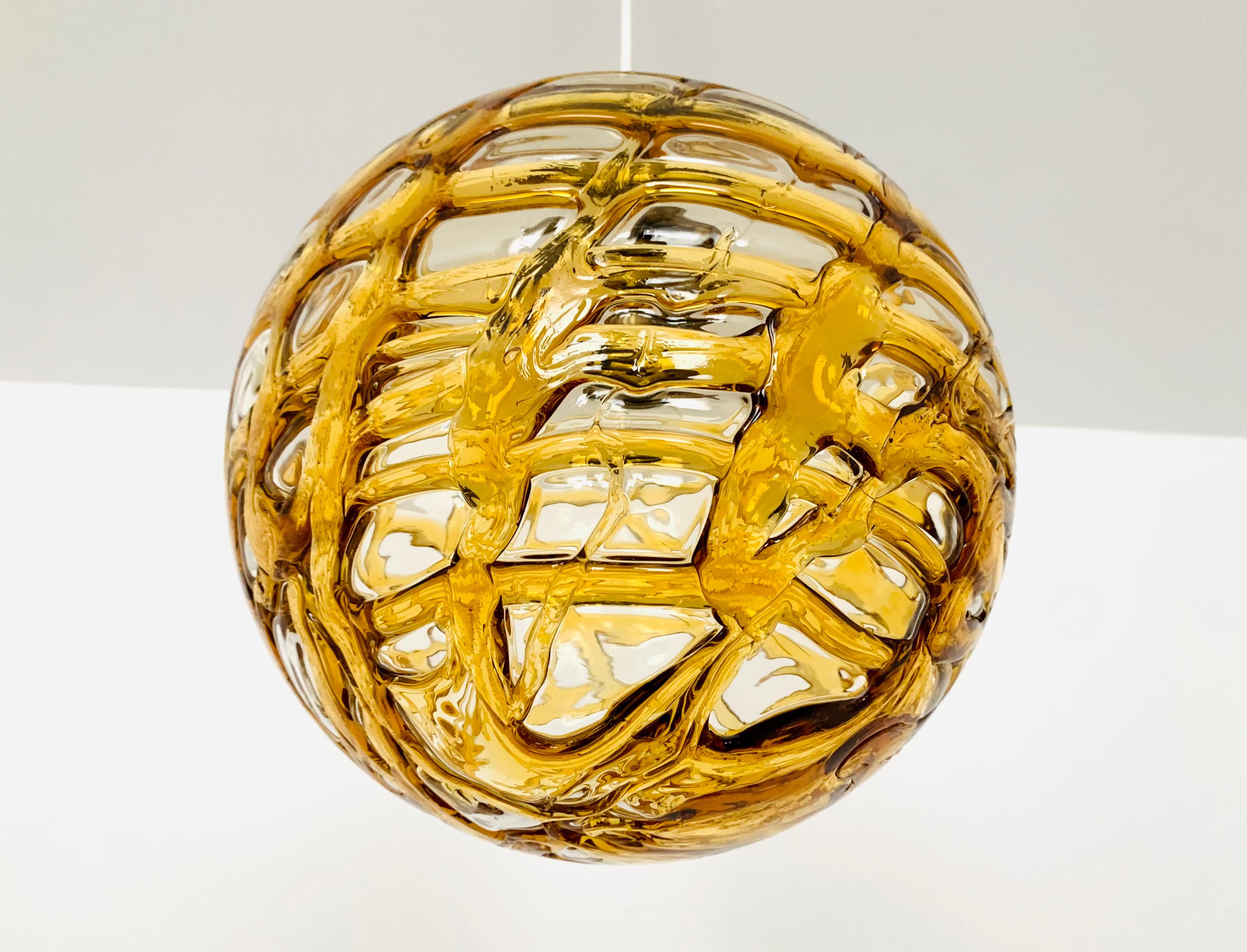 Amber Glass Pendant Lamp by Doria In Good Condition For Sale In München, DE