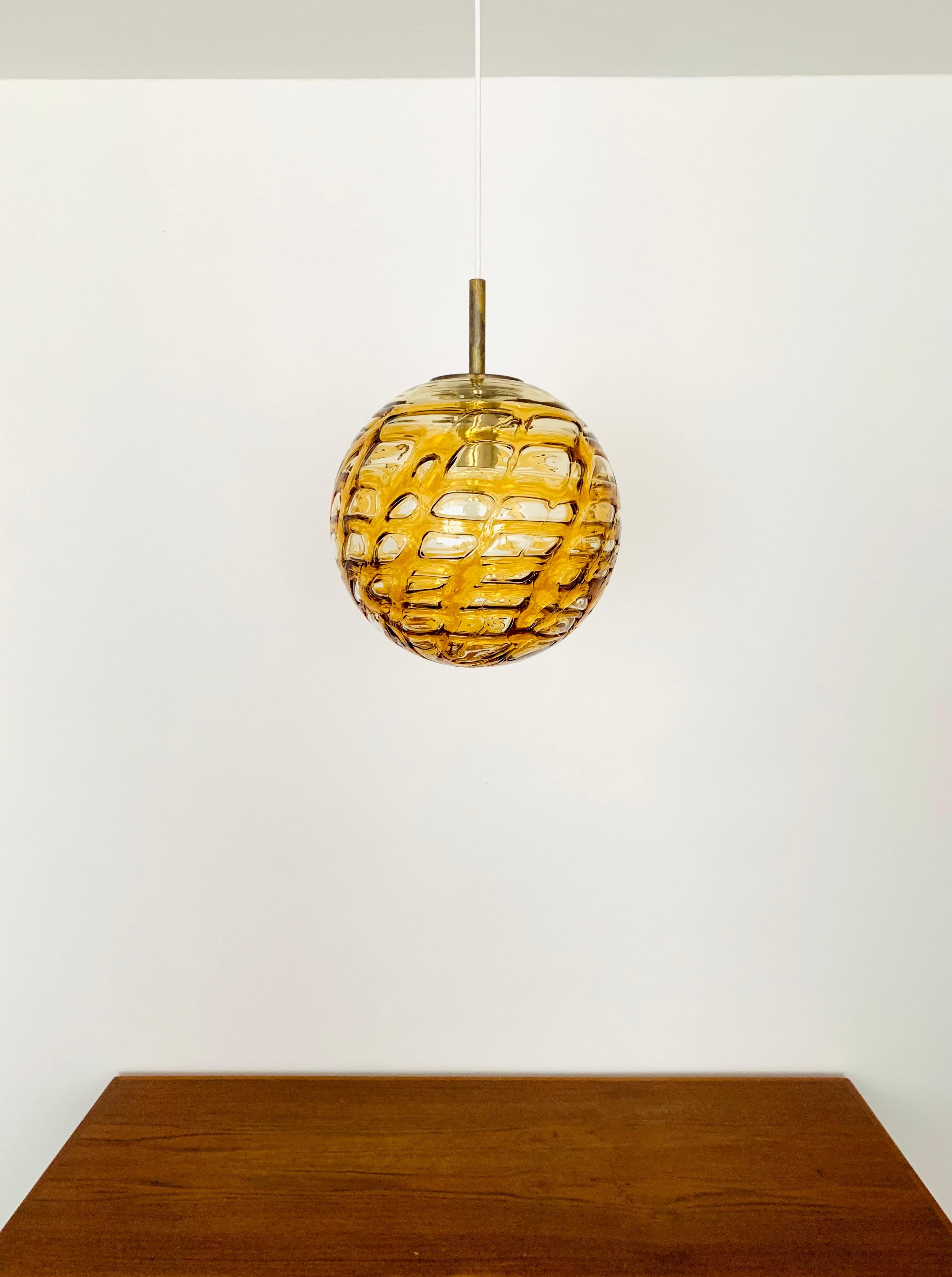 Mid-20th Century Amber Glass Pendant Lamp by Doria For Sale