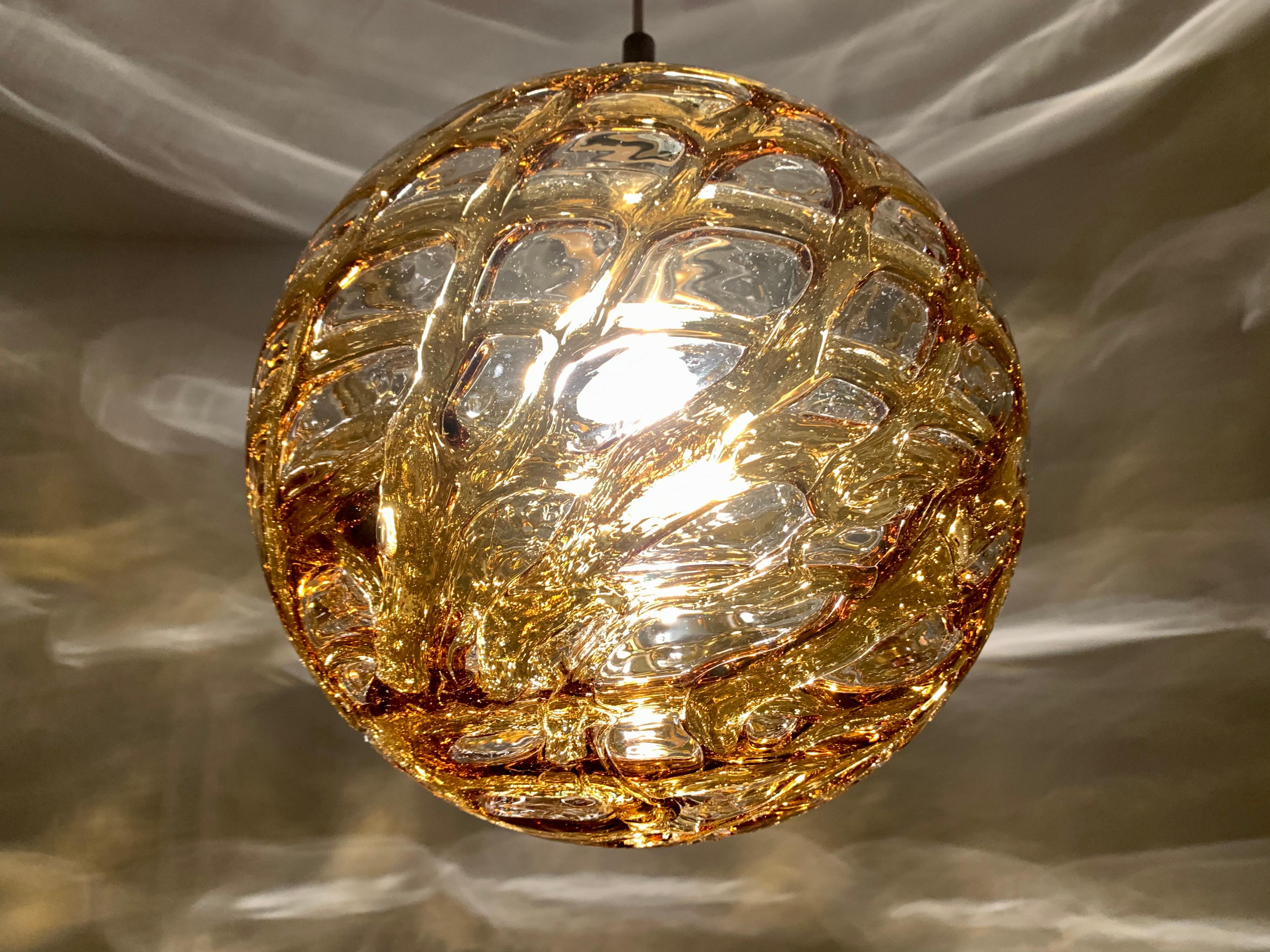 Amber Glass Pendant Lamp by Doria For Sale 2