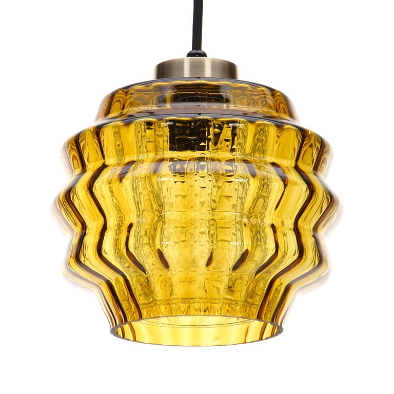 Amber Glass Pendant Light, 1960s, Scandinavian Hanging Lamp at 1stDibs