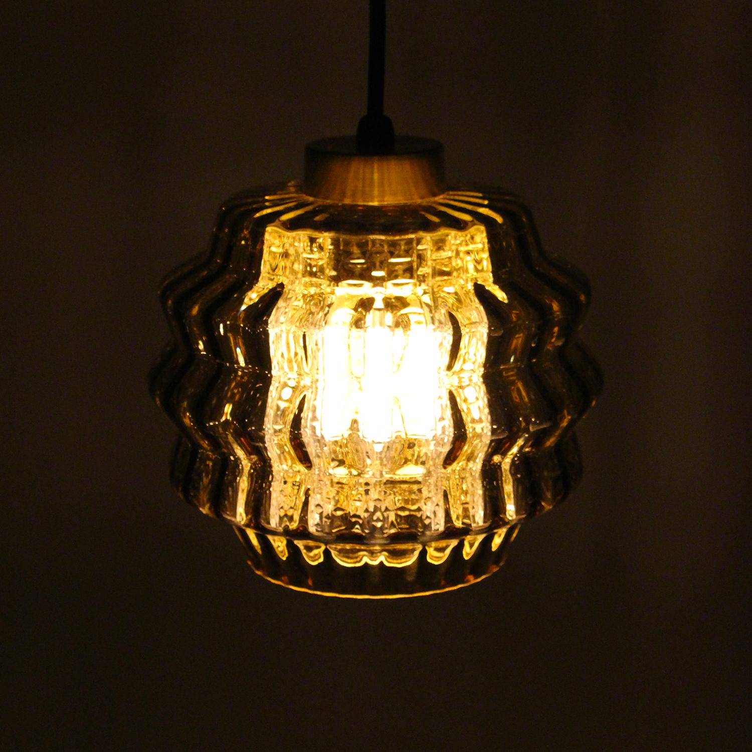 Mid-Century Modern Amber Glass Pendant Light, 1960s, Scandinavian Hanging Lamp