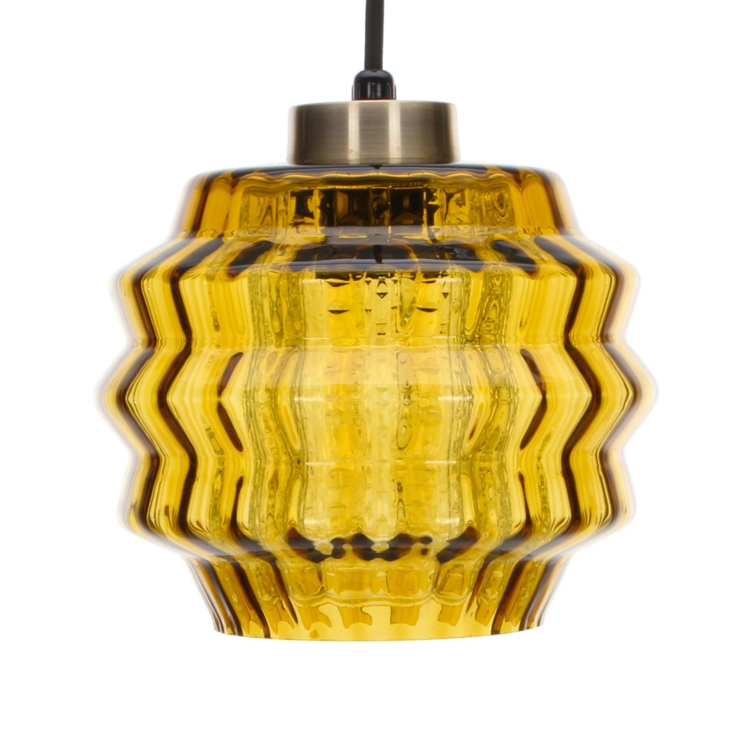 Amber Glass Pendant Light, 1960s, Scandinavian Hanging Lamp