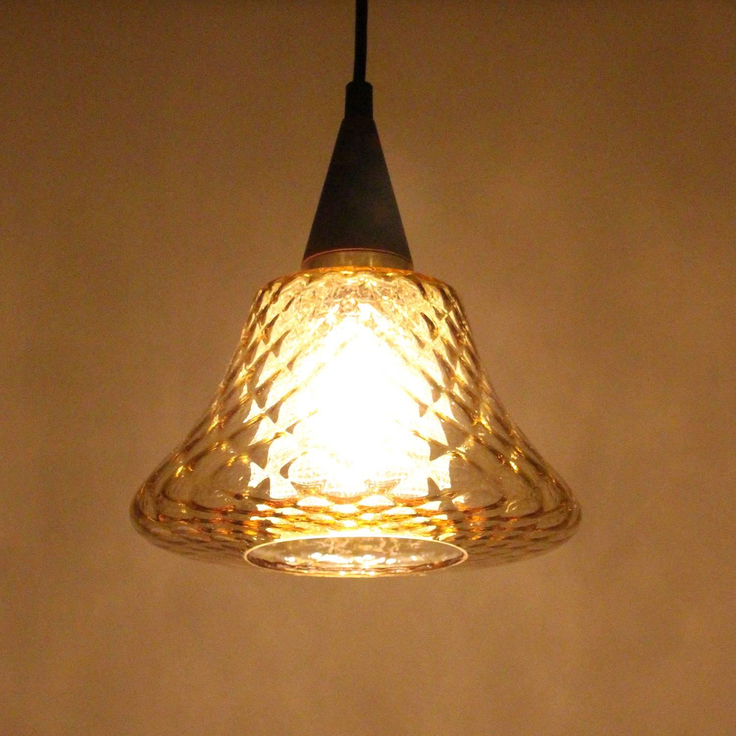 Scandinavian Amber Glass Pendant Light, 1960s, Charming Amber Crystal Glass Hanging Lamp For Sale