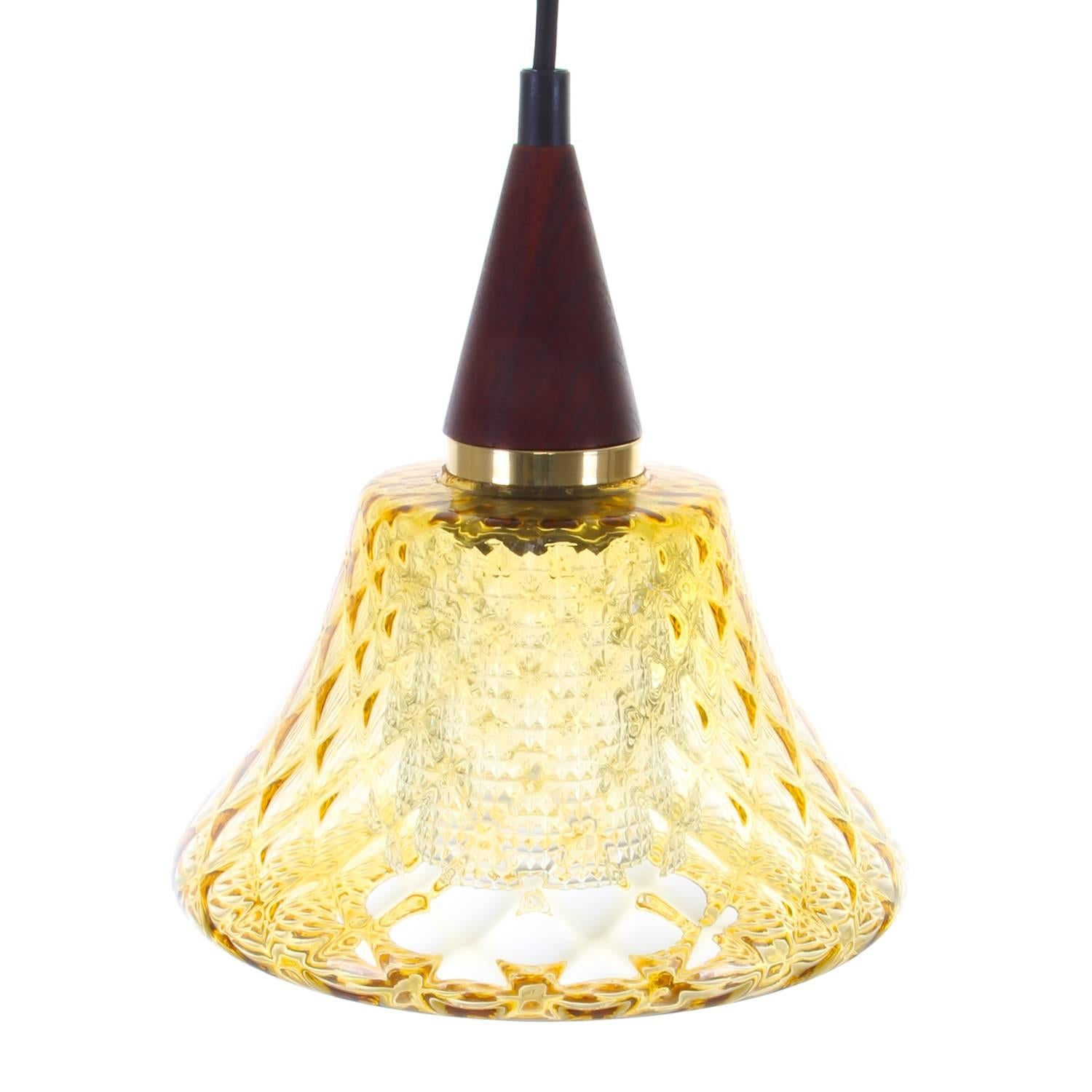 Polished Amber Glass Pendant Light, 1960s, Charming Amber Crystal Glass Hanging Lamp For Sale