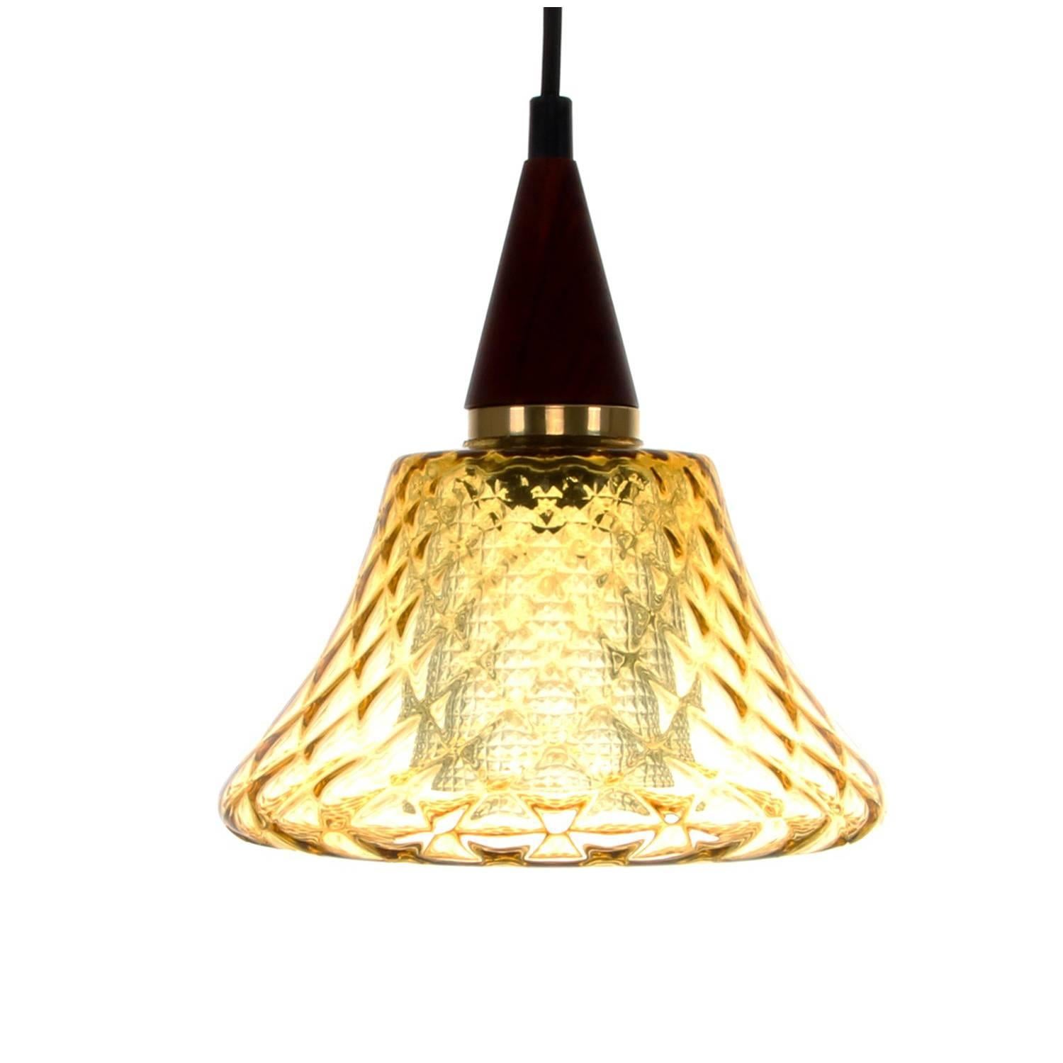 Amber Glass Pendant Light, 1960s, Charming Amber Crystal Glass Hanging Lamp For Sale