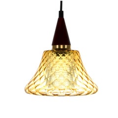 Amber Glass Pendant Light, 1960s, Charming Amber Crystal Glass Hanging Lamp