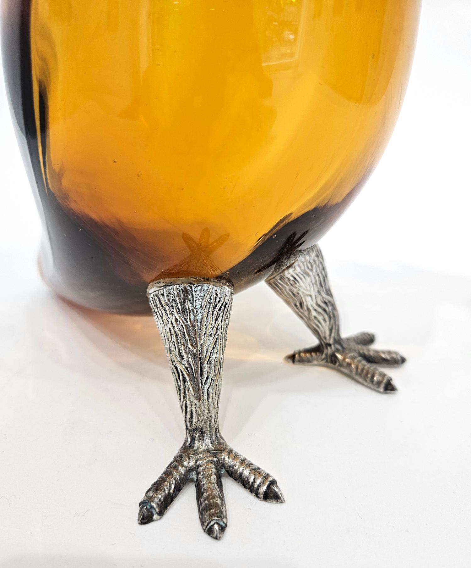 Französischer Bernstein Glas Silber Platte Fasan/Huhn Wild Jagd Claret Krug 20. (Moderne der Mitte des Jahrhunderts) im Angebot