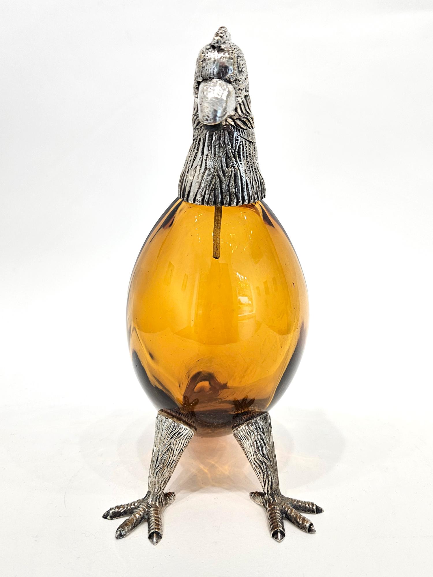 Französischer Bernstein Glas Silber Platte Fasan/Huhn Wild Jagd Claret Krug 20. (20. Jahrhundert) im Angebot