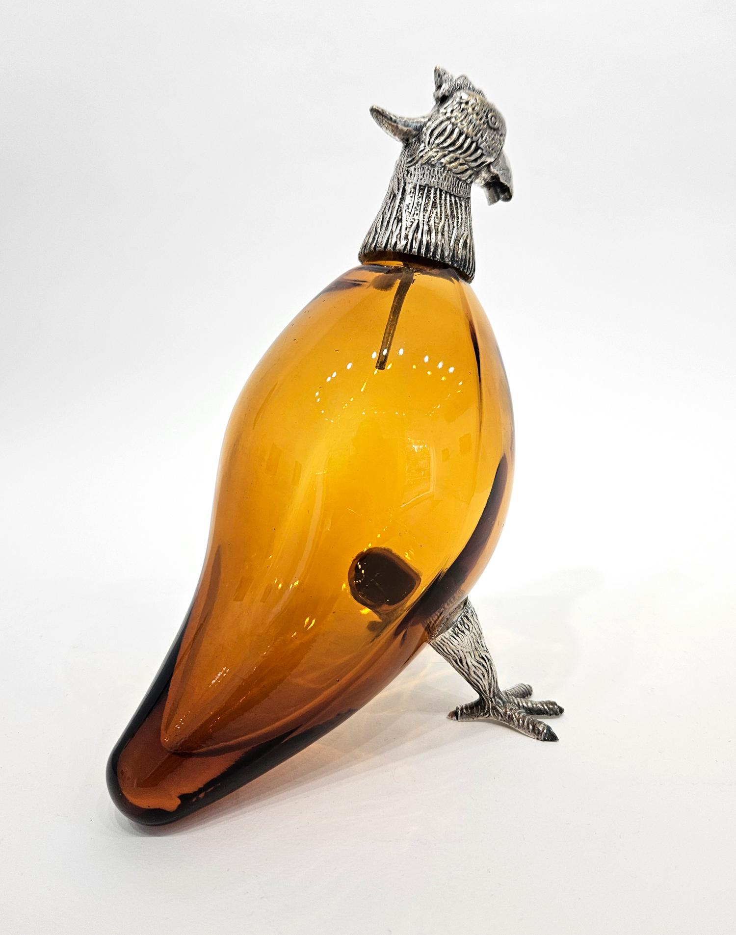 Französischer Bernstein Glas Silber Platte Fasan/Huhn Wild Jagd Claret Krug 20. (Metall) im Angebot