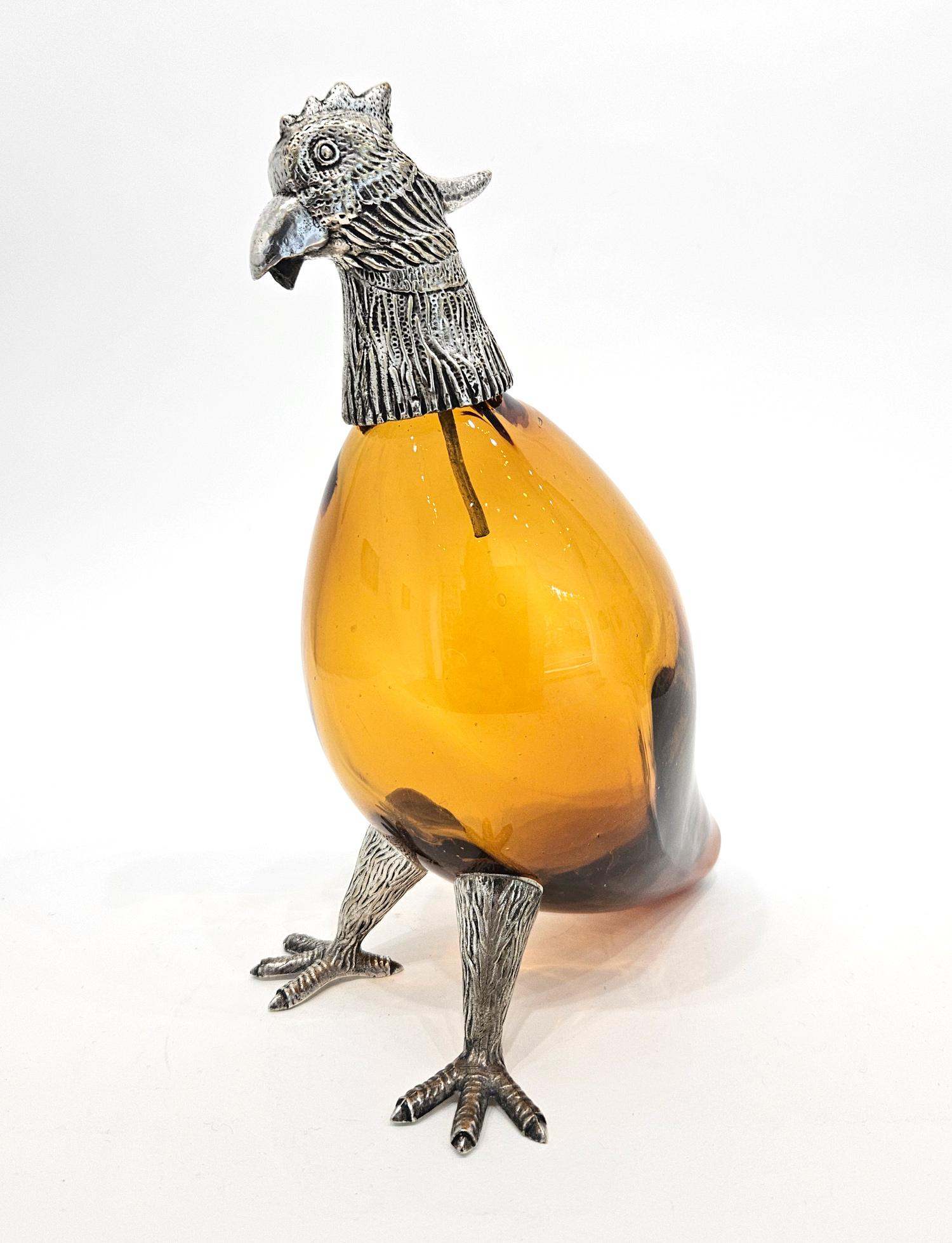 Französischer Bernstein Glas Silber Platte Fasan/Huhn Wild Jagd Claret Krug 20. im Angebot 2