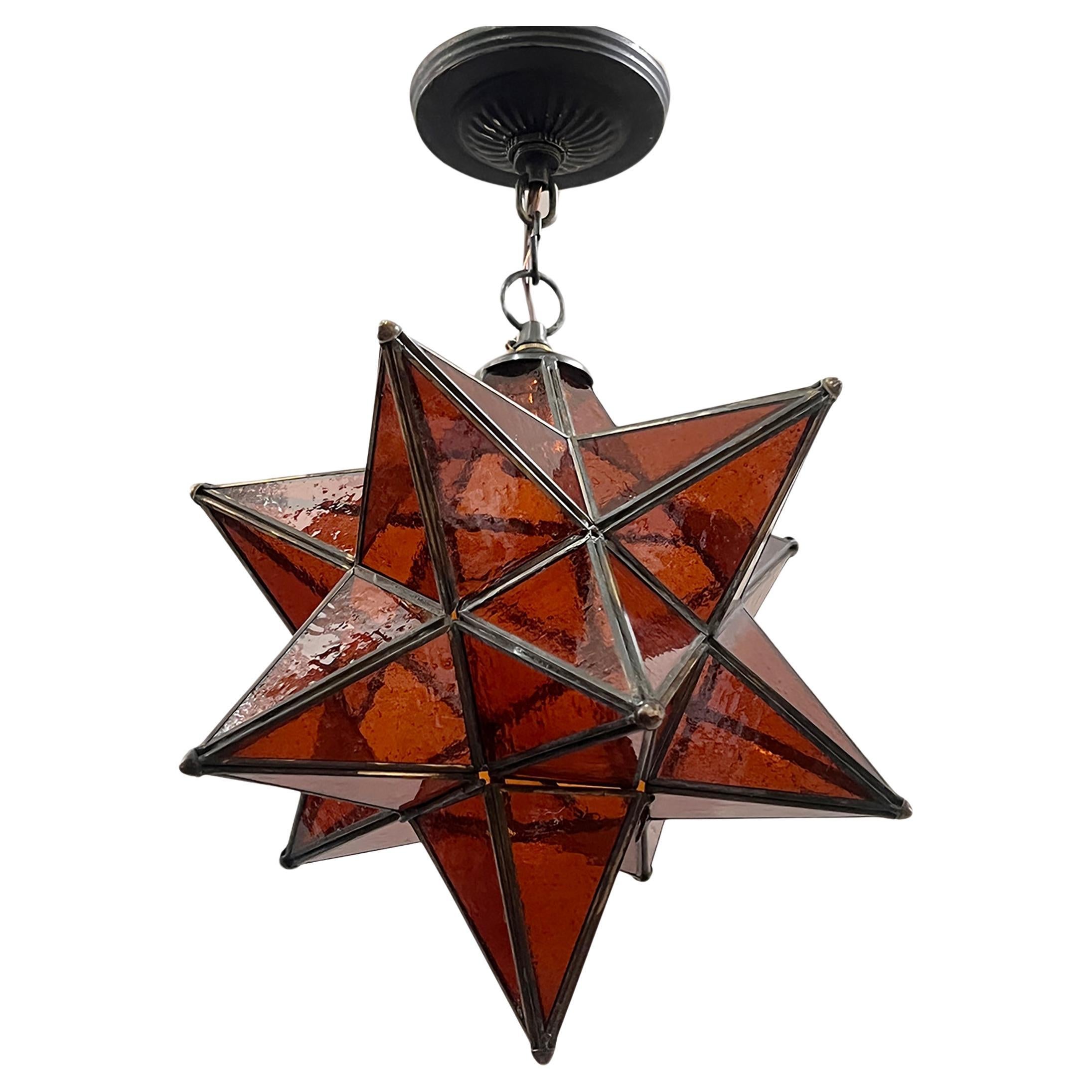Amber Glass Star Lantern For Sale